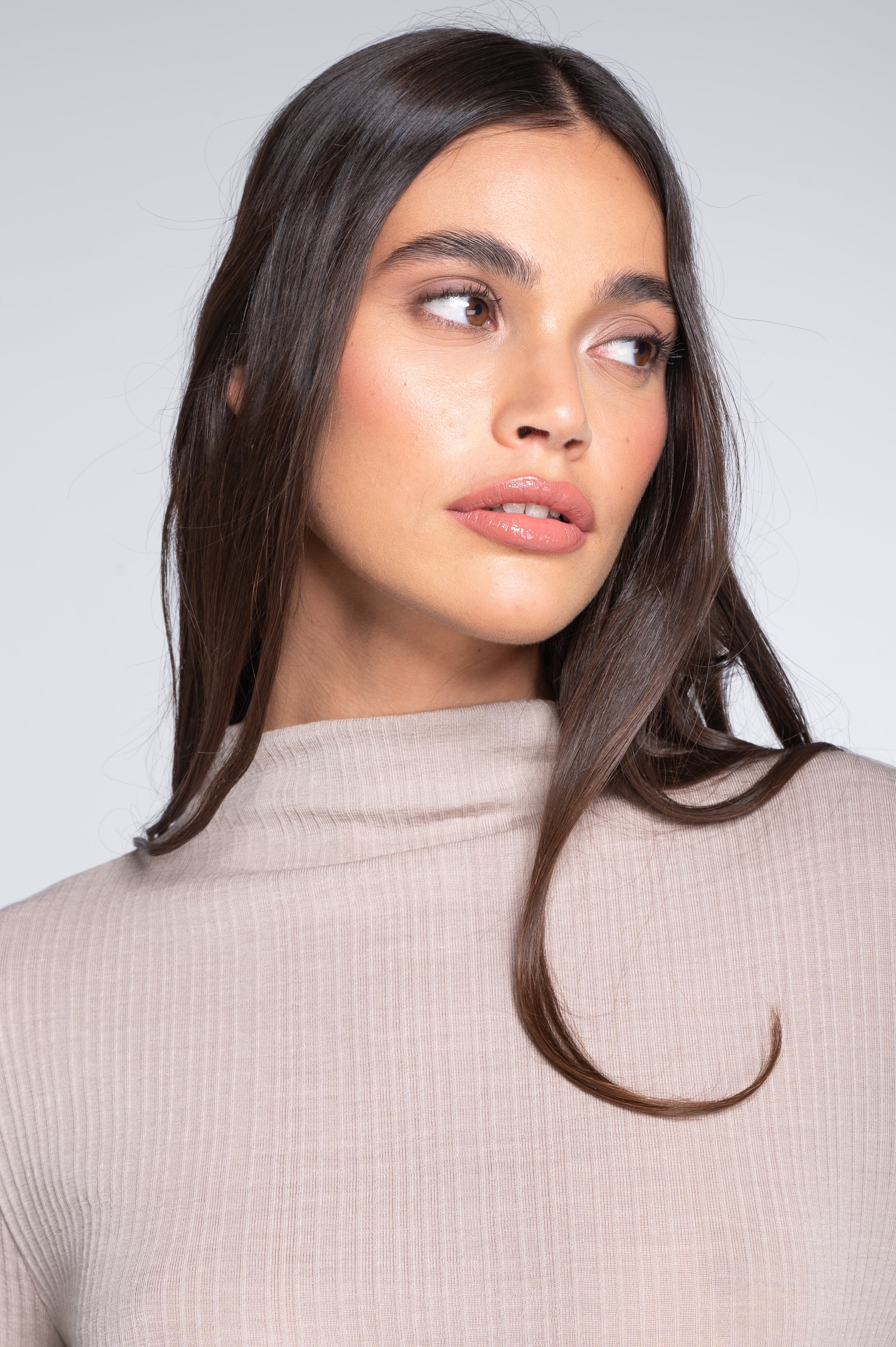 Wool and silk long sleeves mock neck shirt 7466