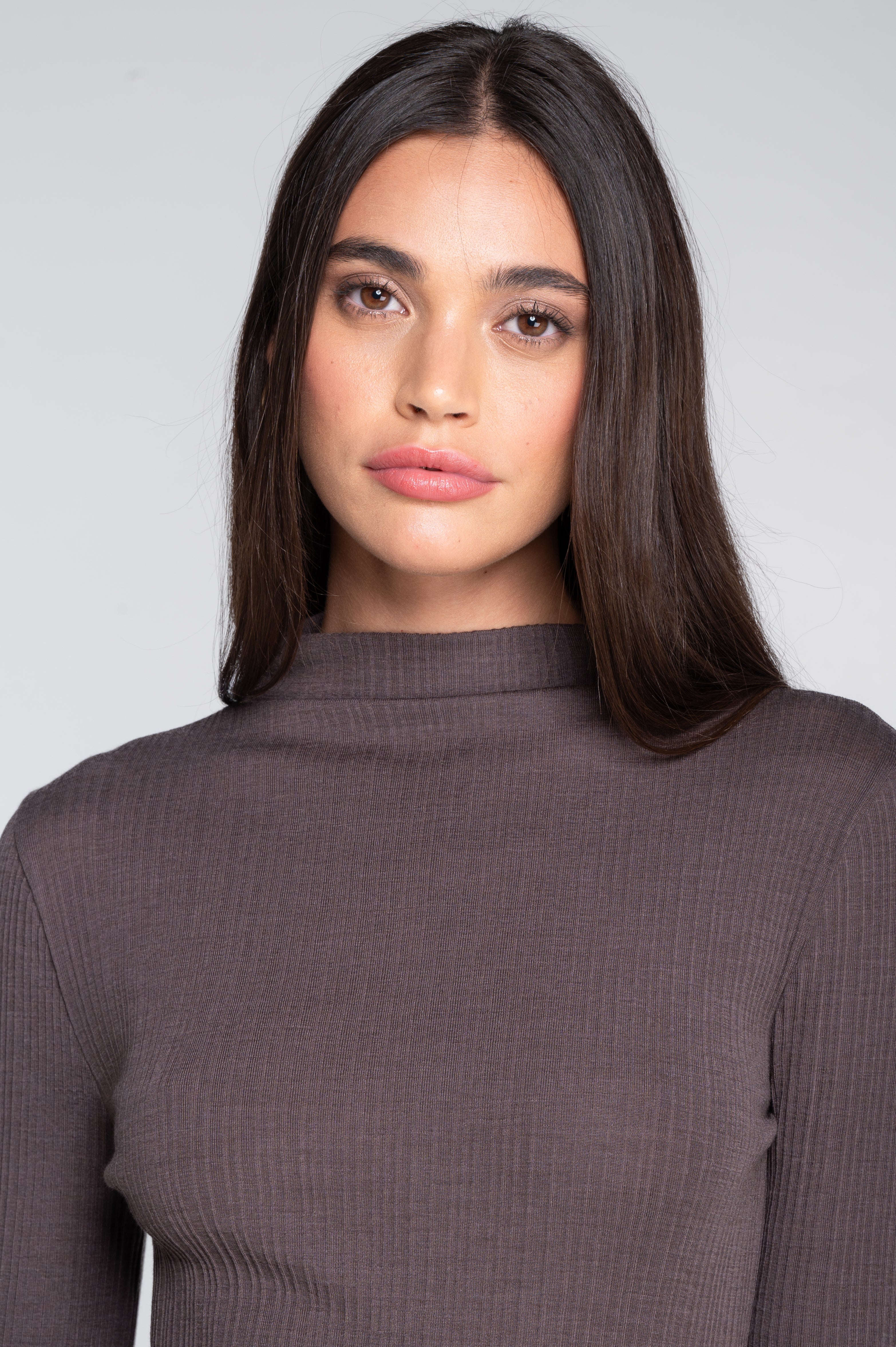 Wool and silk long sleeves mock neck shirt 7466