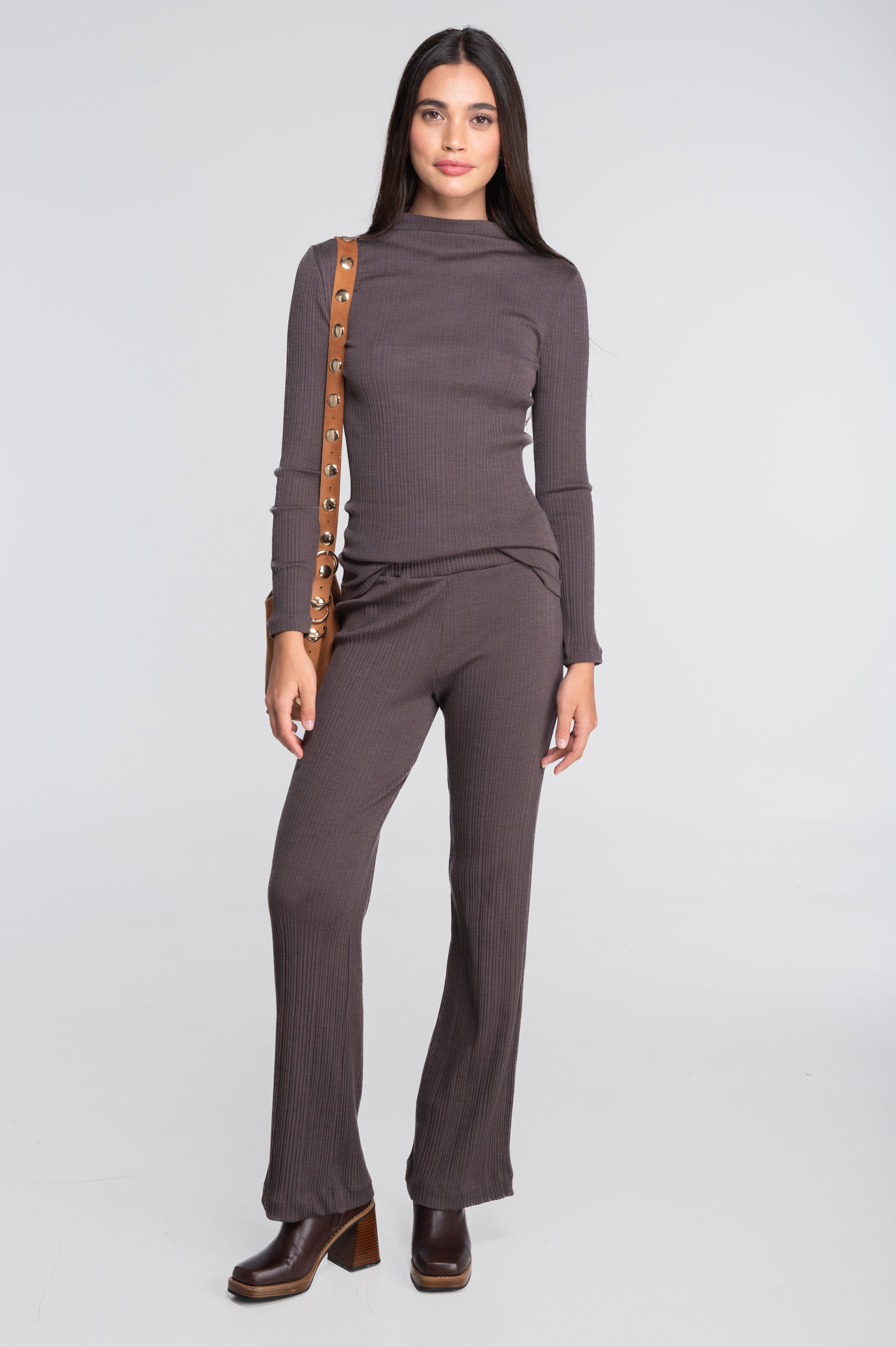 Wool and silk long sleeves mock neck shirt 7466