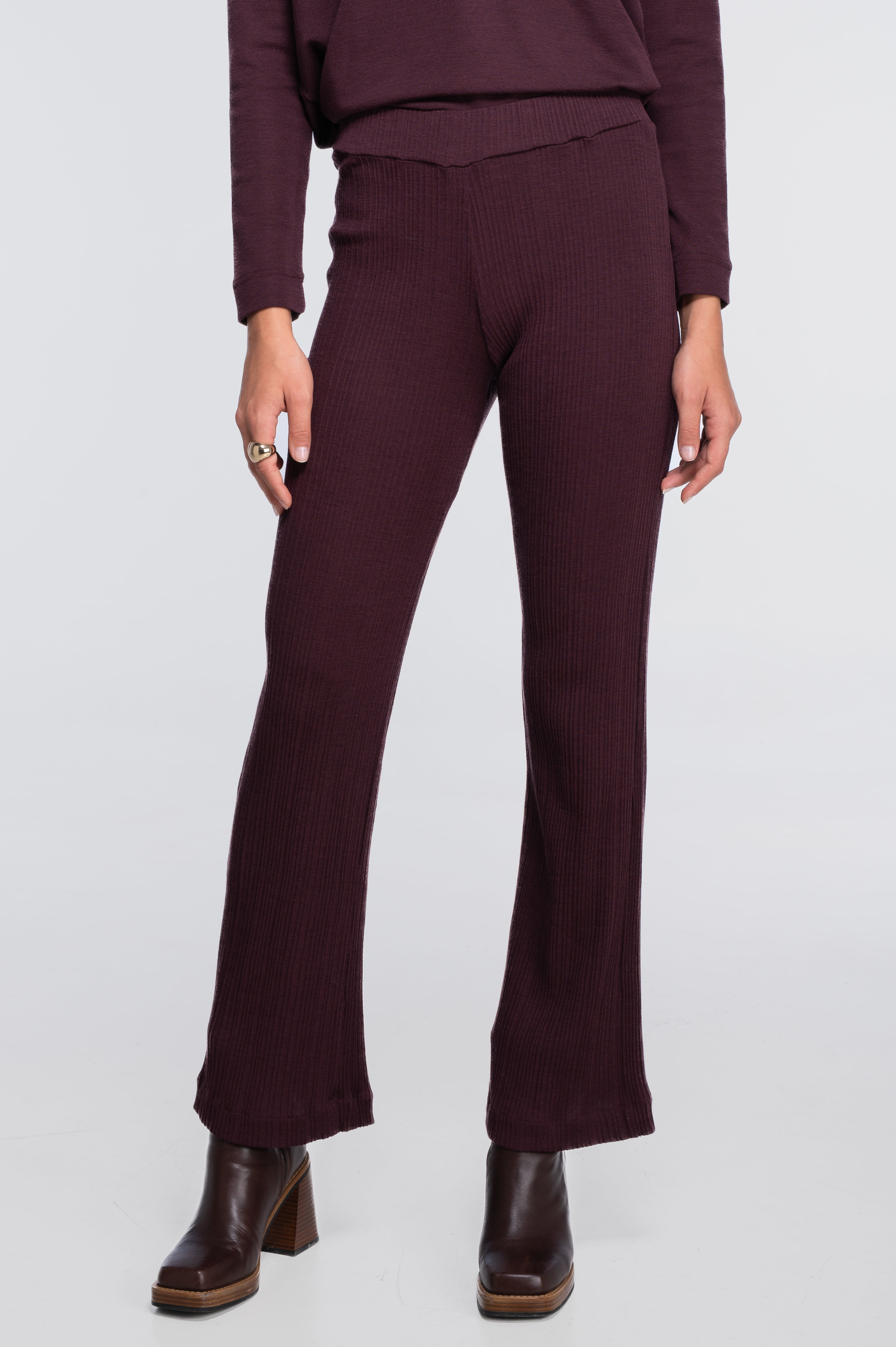 Wide-leg wool and silk trousers with irregular rib 7468