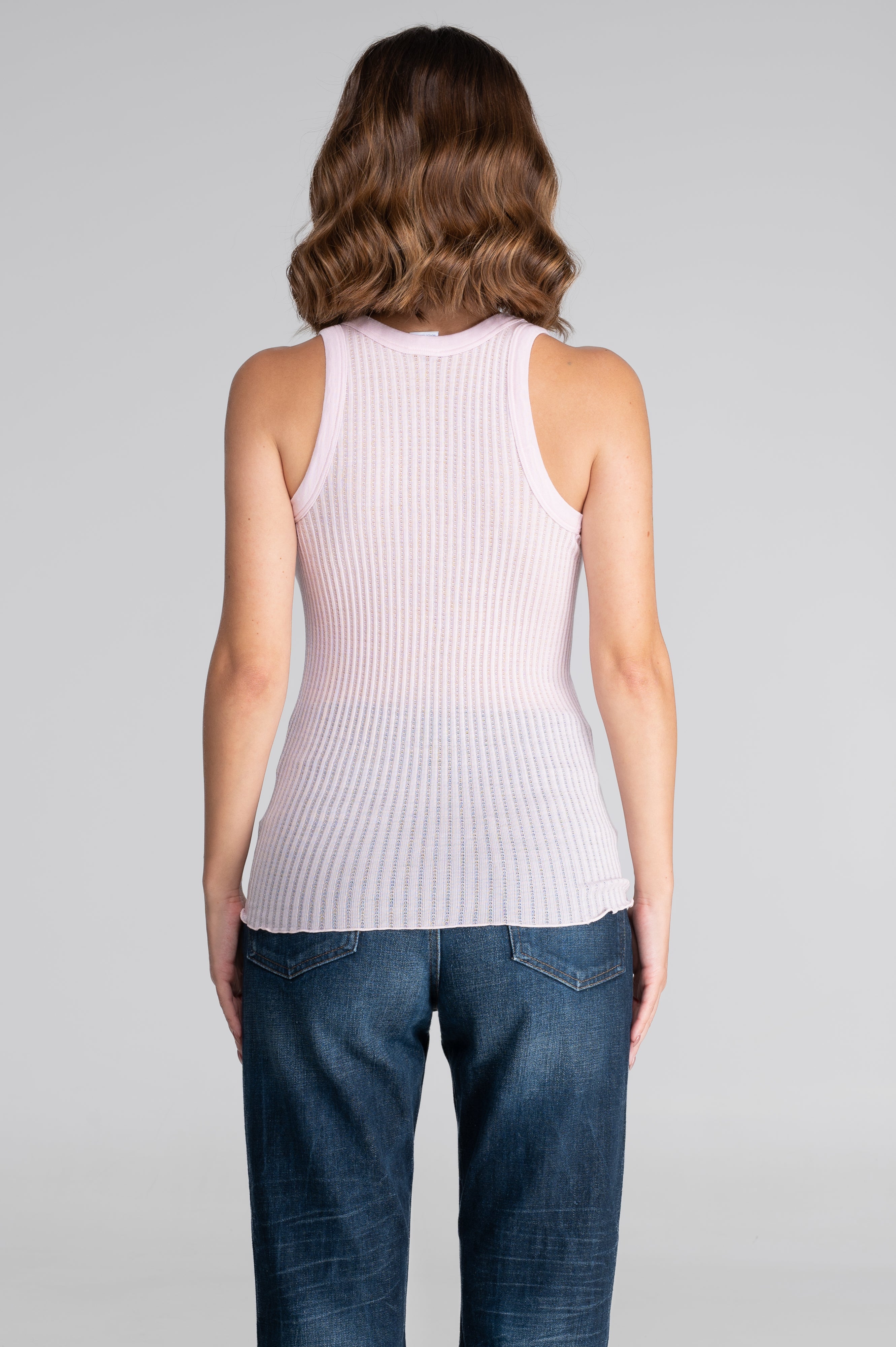 Sleeveless halterneck top in ajouré wool and silk 7490