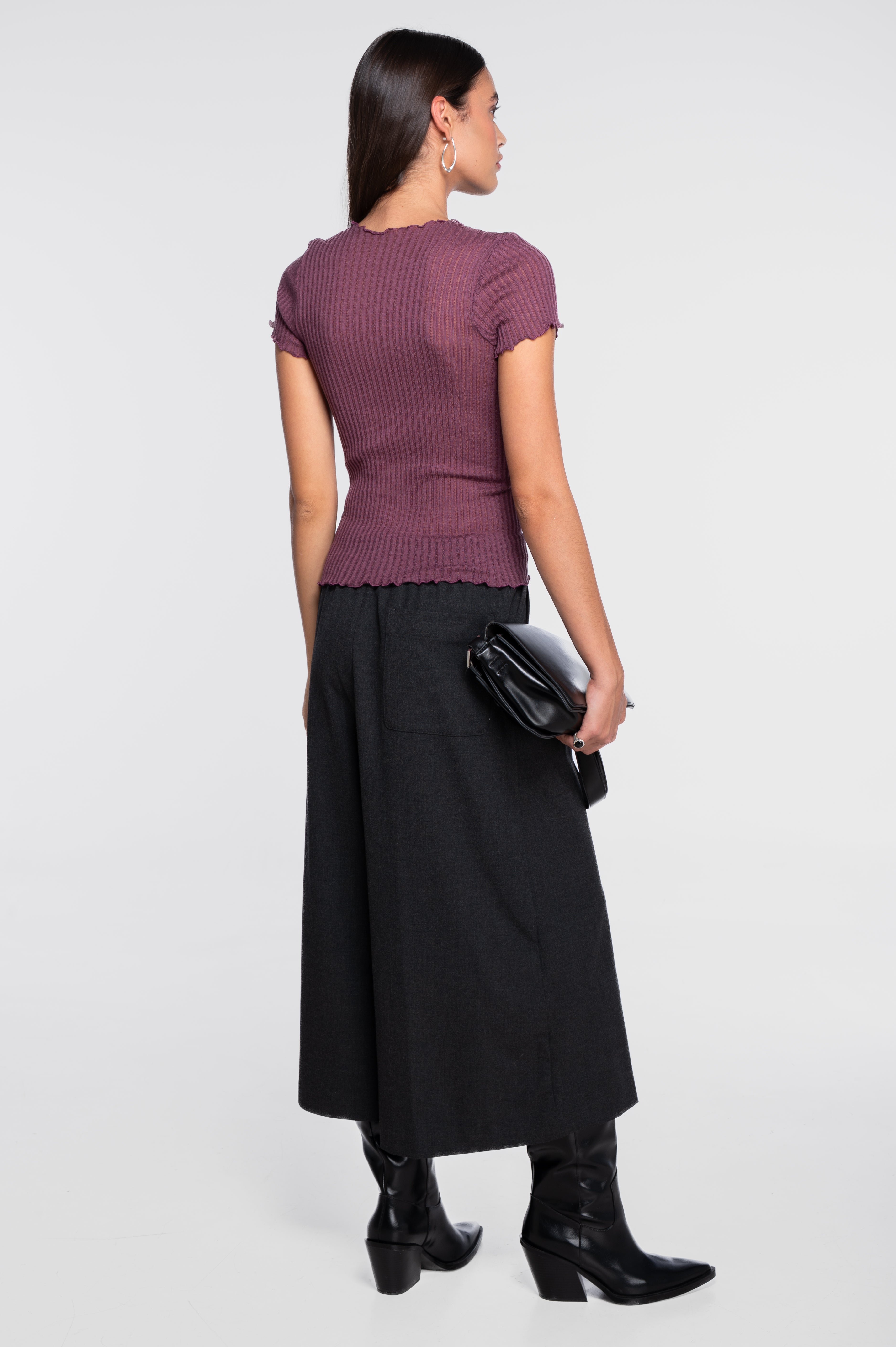 Short sleeves roundneck top in ajouré wool and silk 7493