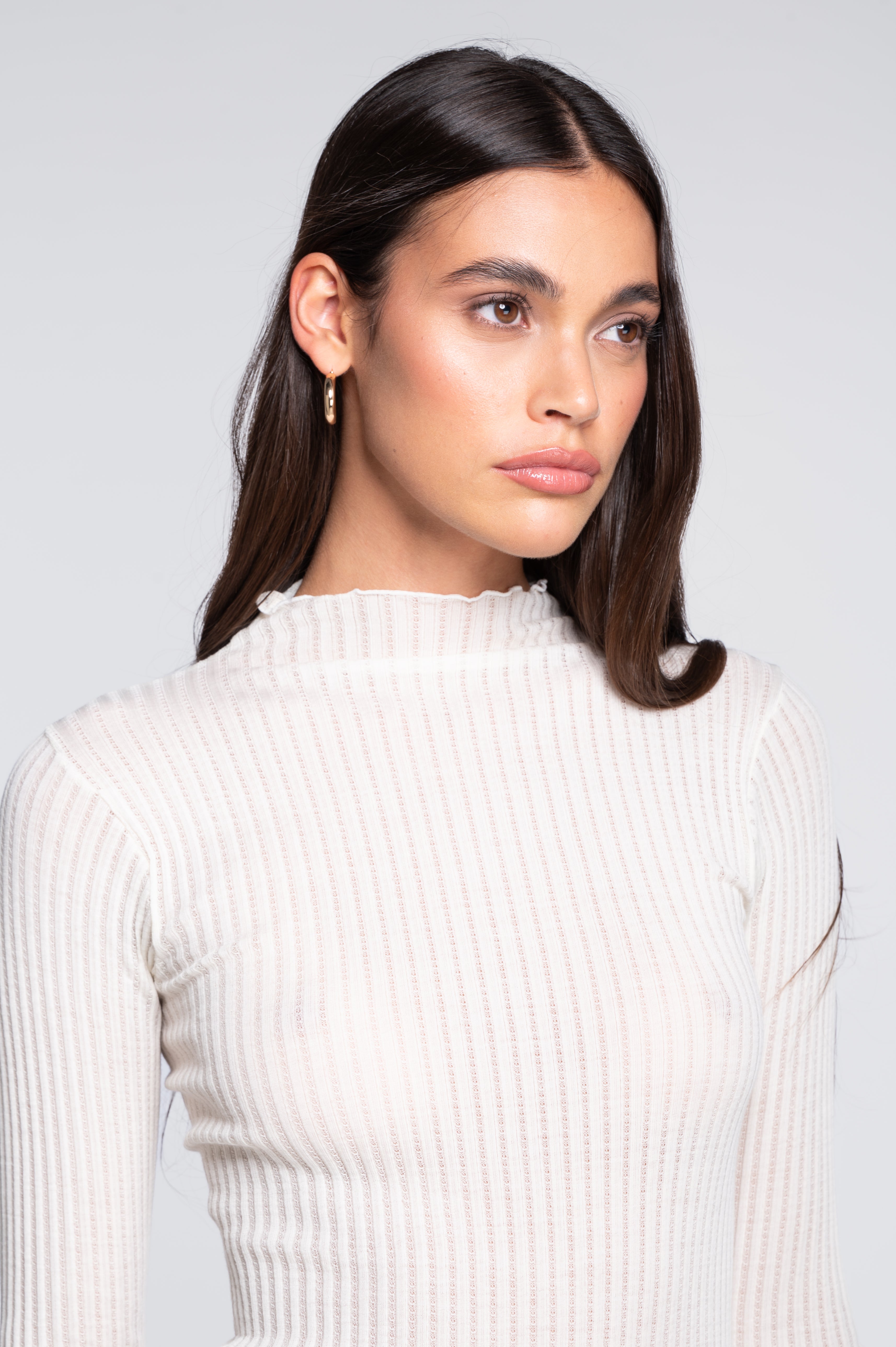 Long sleeves mock neck shirt in ajouré wool and silk 7494