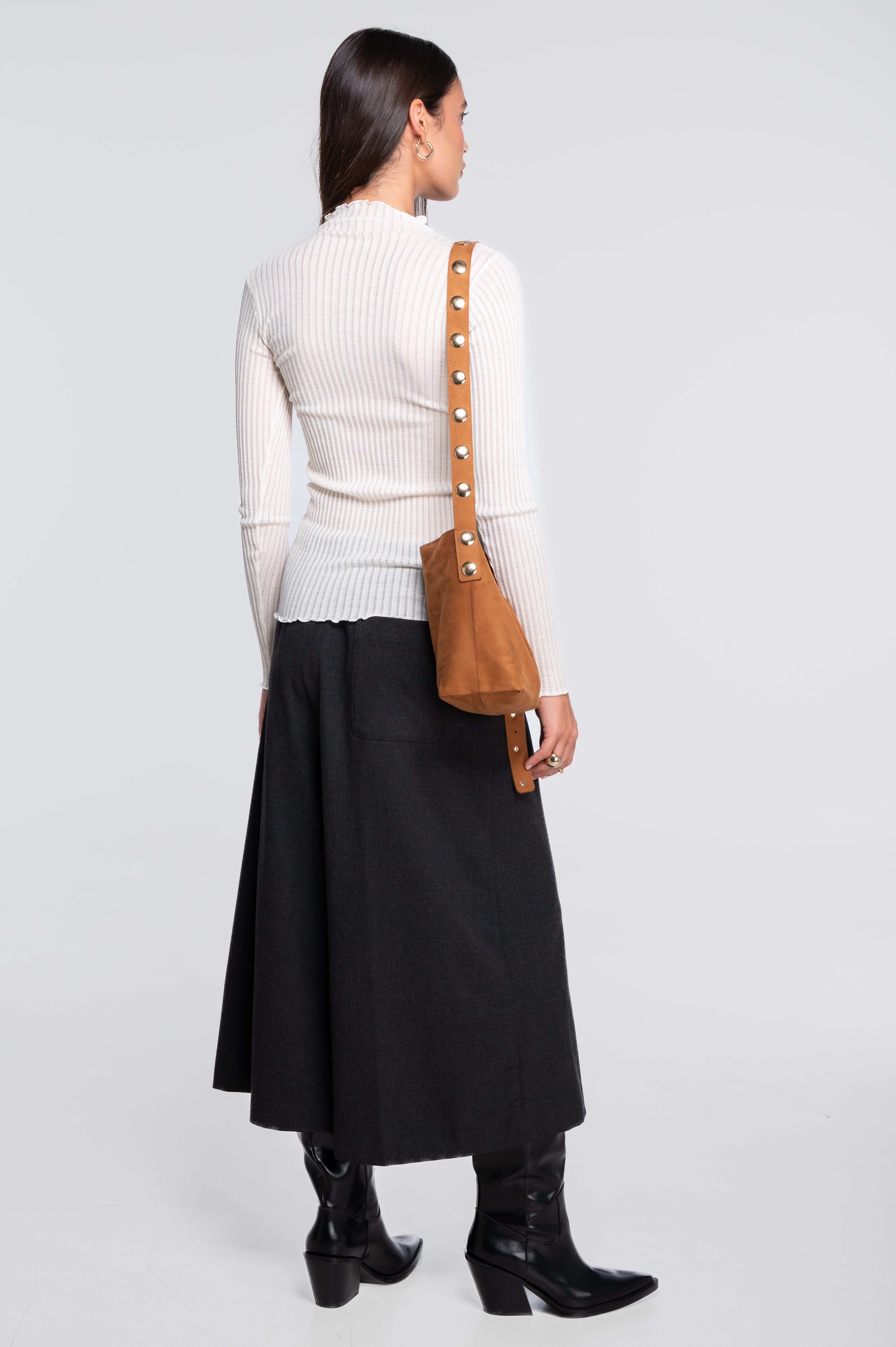 Long sleeves mock neck shirt in ajouré wool and silk 7494