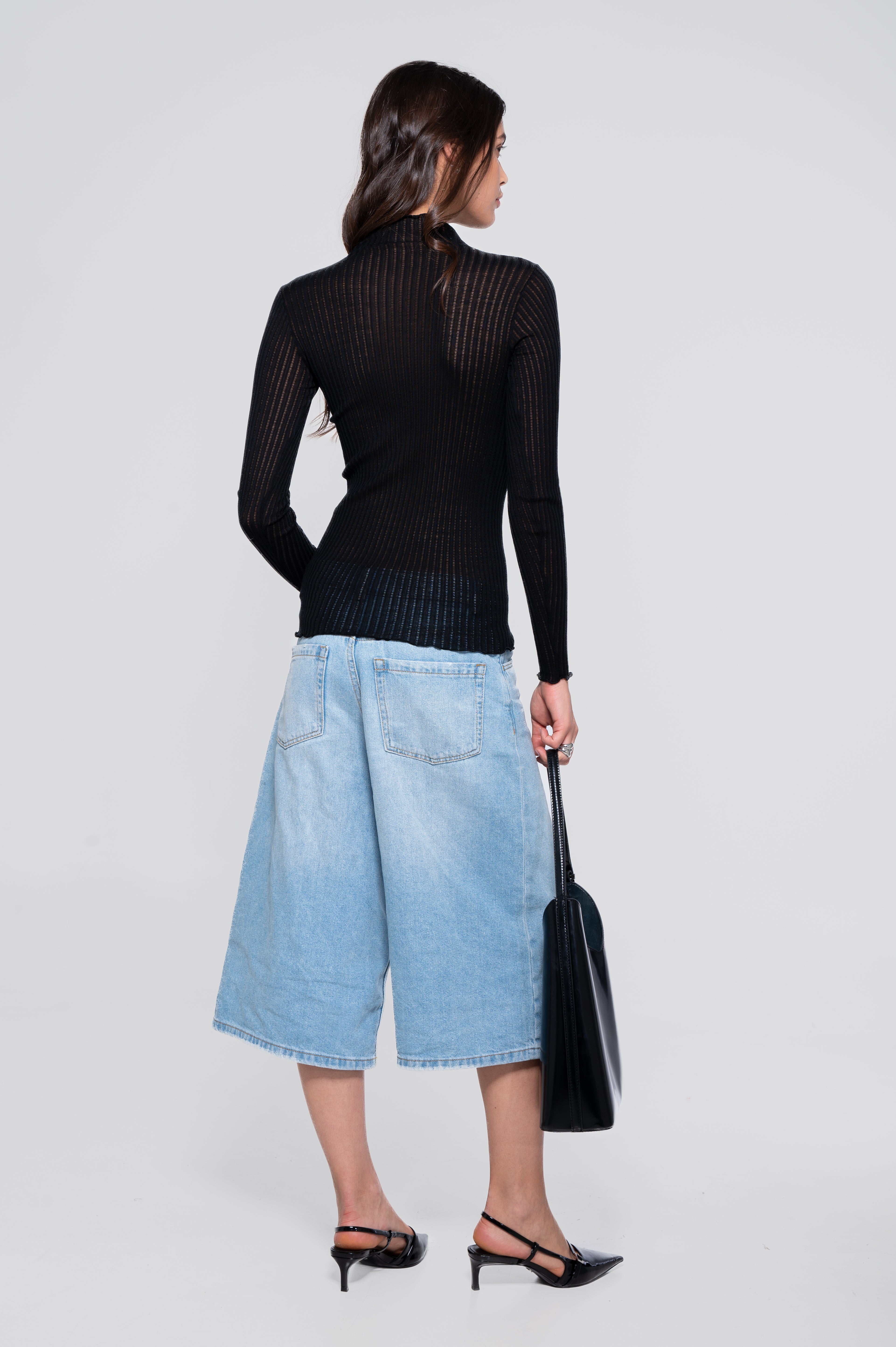 Long sleeves mock neck shirt in ajouré wool and silk 7494