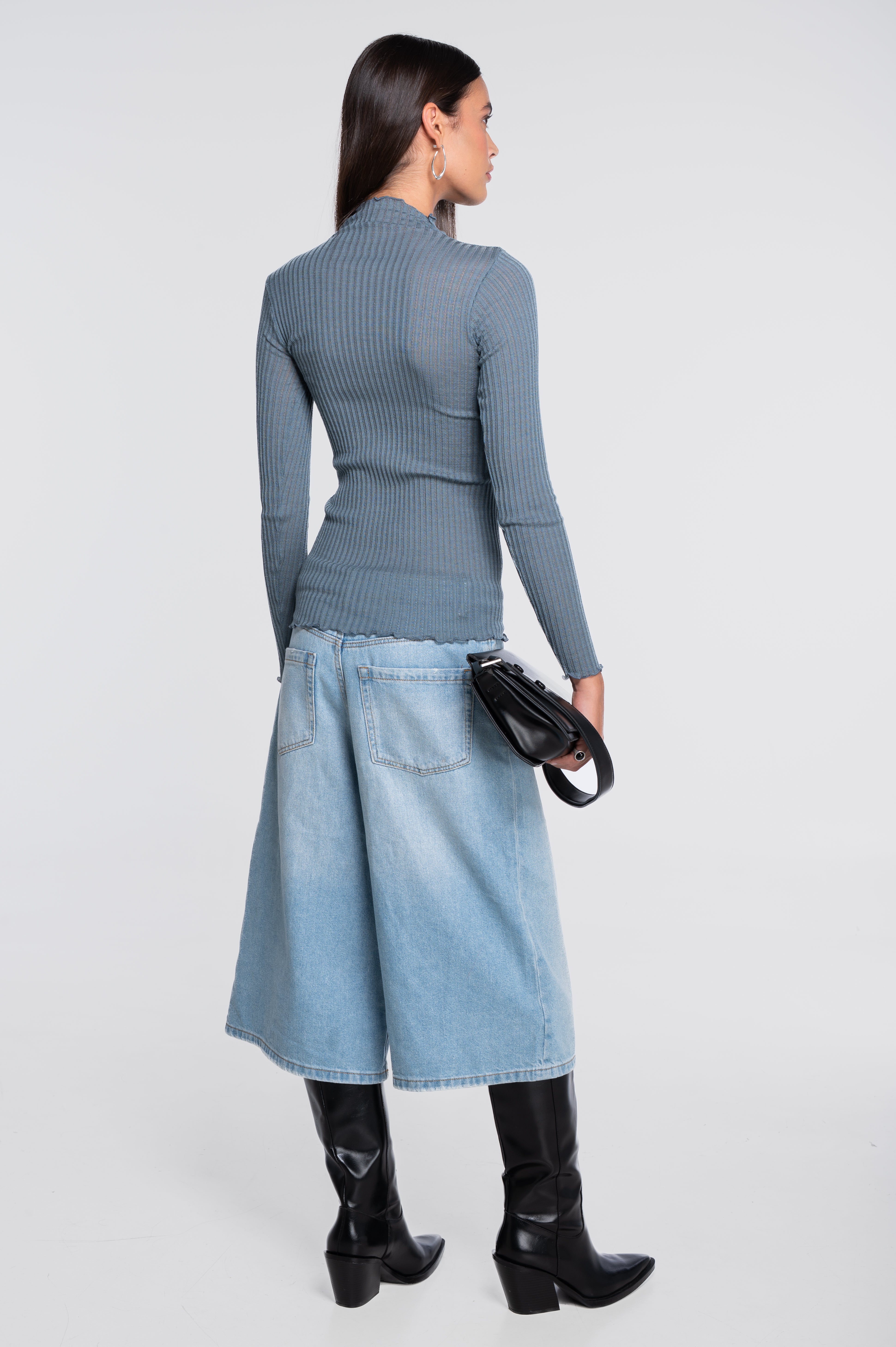 Long sleeves mock neck shirt in ajouré wool and silk 7494