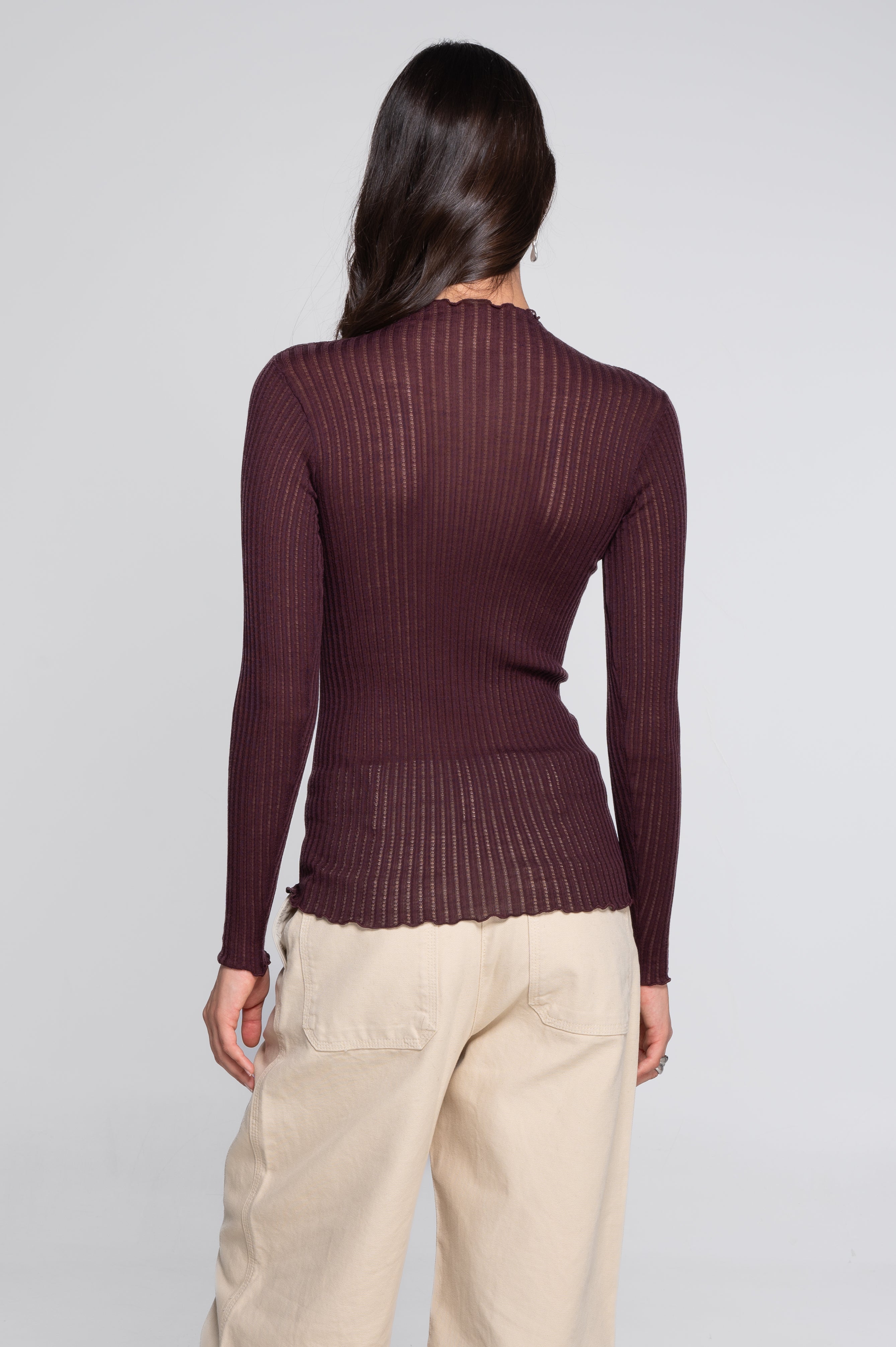 Long sleeves mock neck shirt in ajouré wool and silk 7494