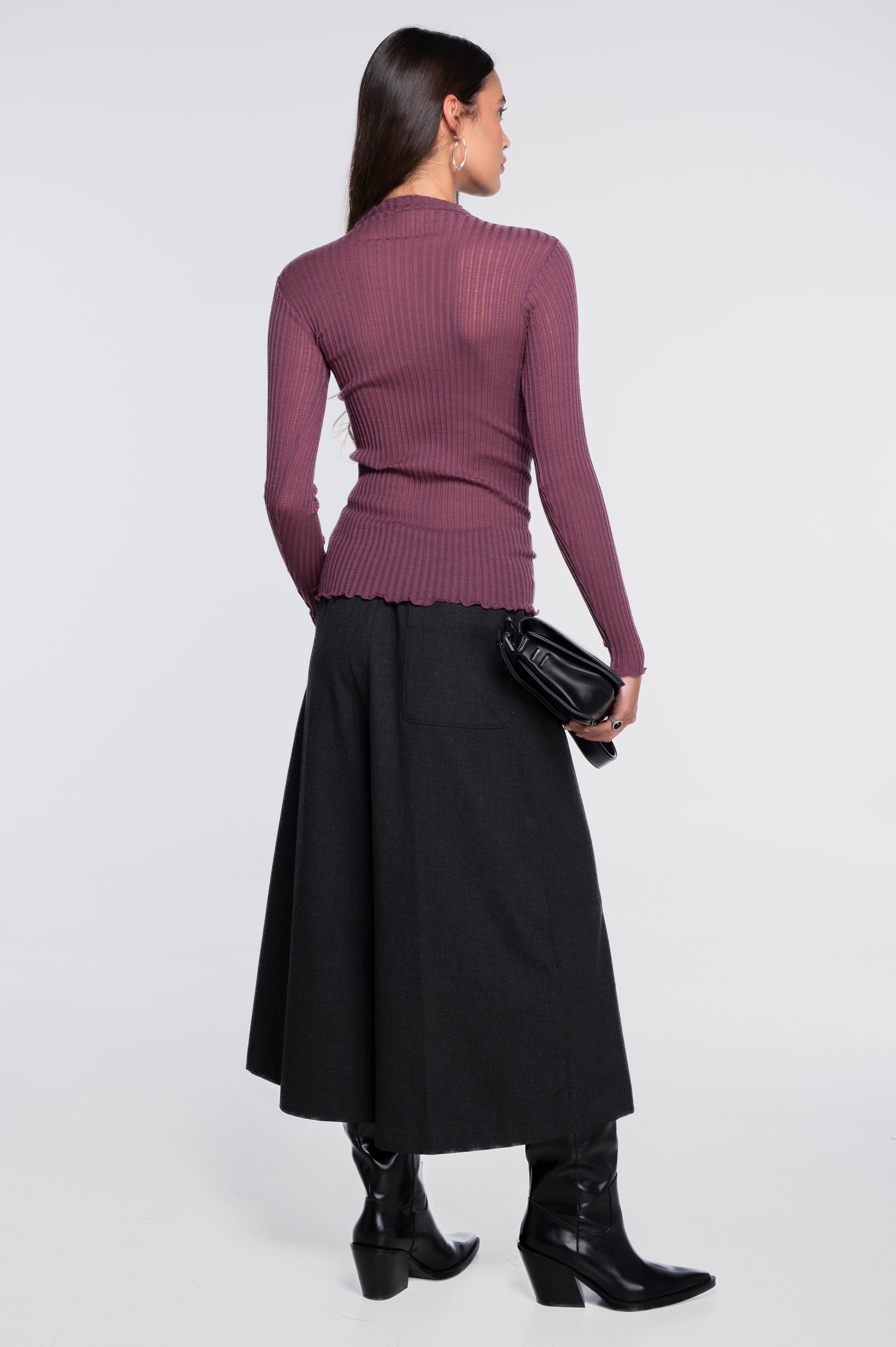 Long sleeves mock neck shirt in ajouré wool and silk 7494