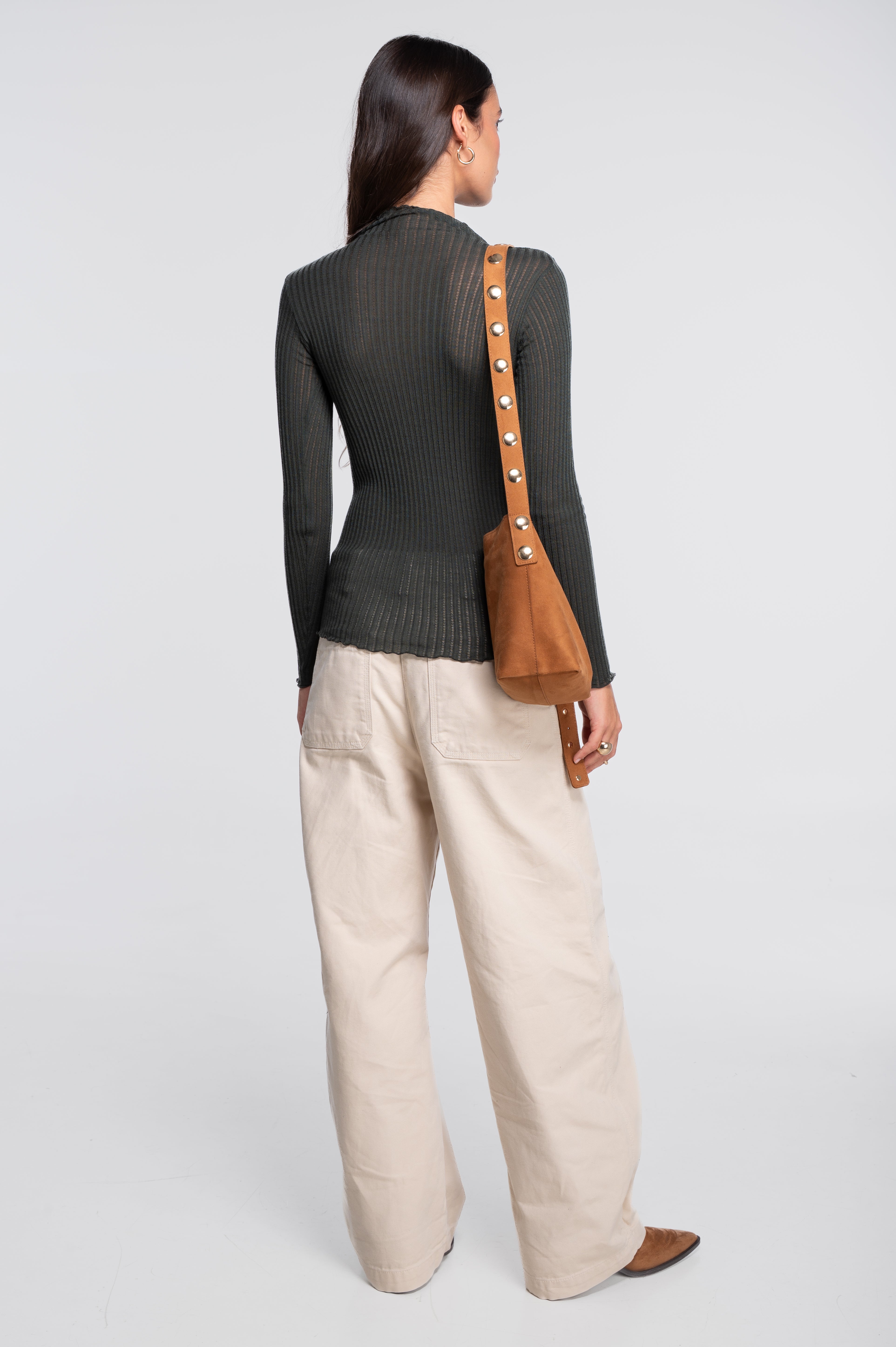 Long sleeves mock neck shirt in ajouré wool and silk 7494