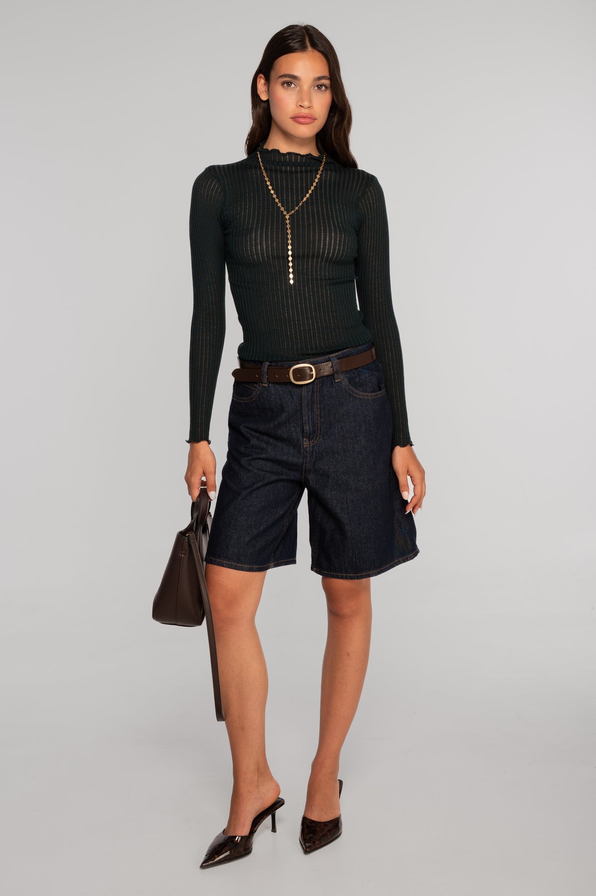 Long sleeves mock neck shirt in ajouré wool and silk 7494