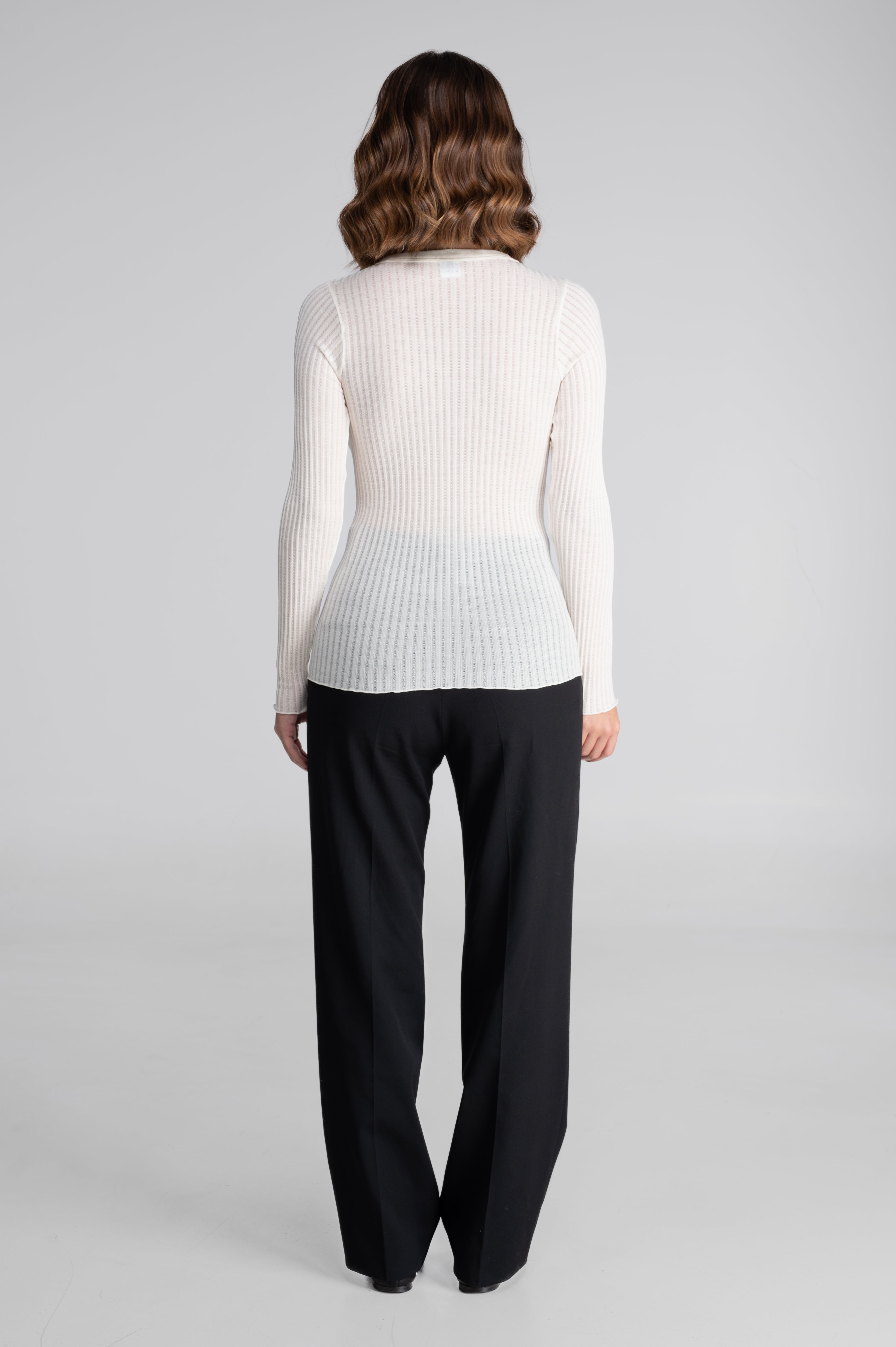 Long sleeves round neck shirt in ajouré wool and silk 7496