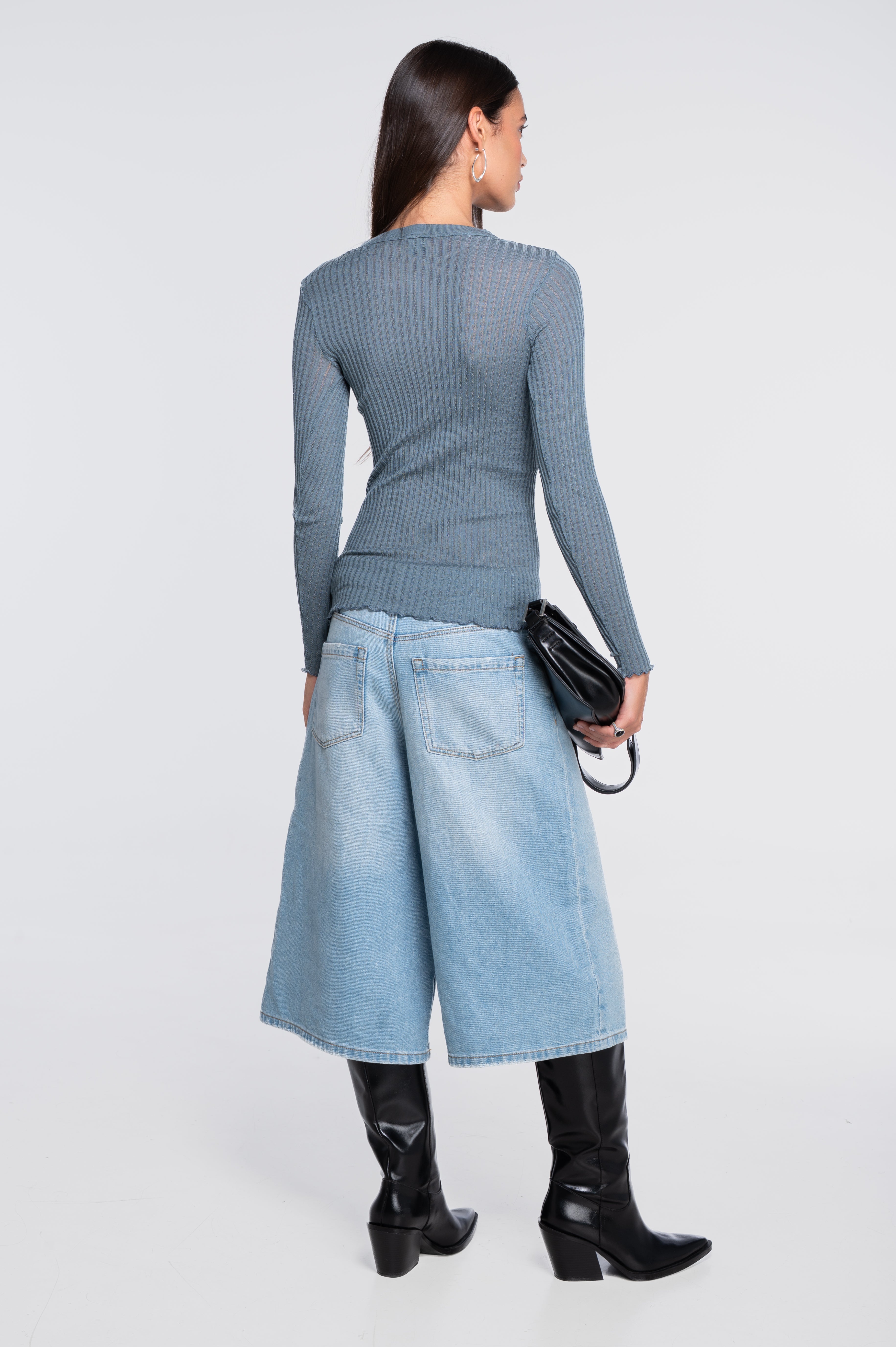 Long sleeves round neck shirt in ajouré wool and silk 7496