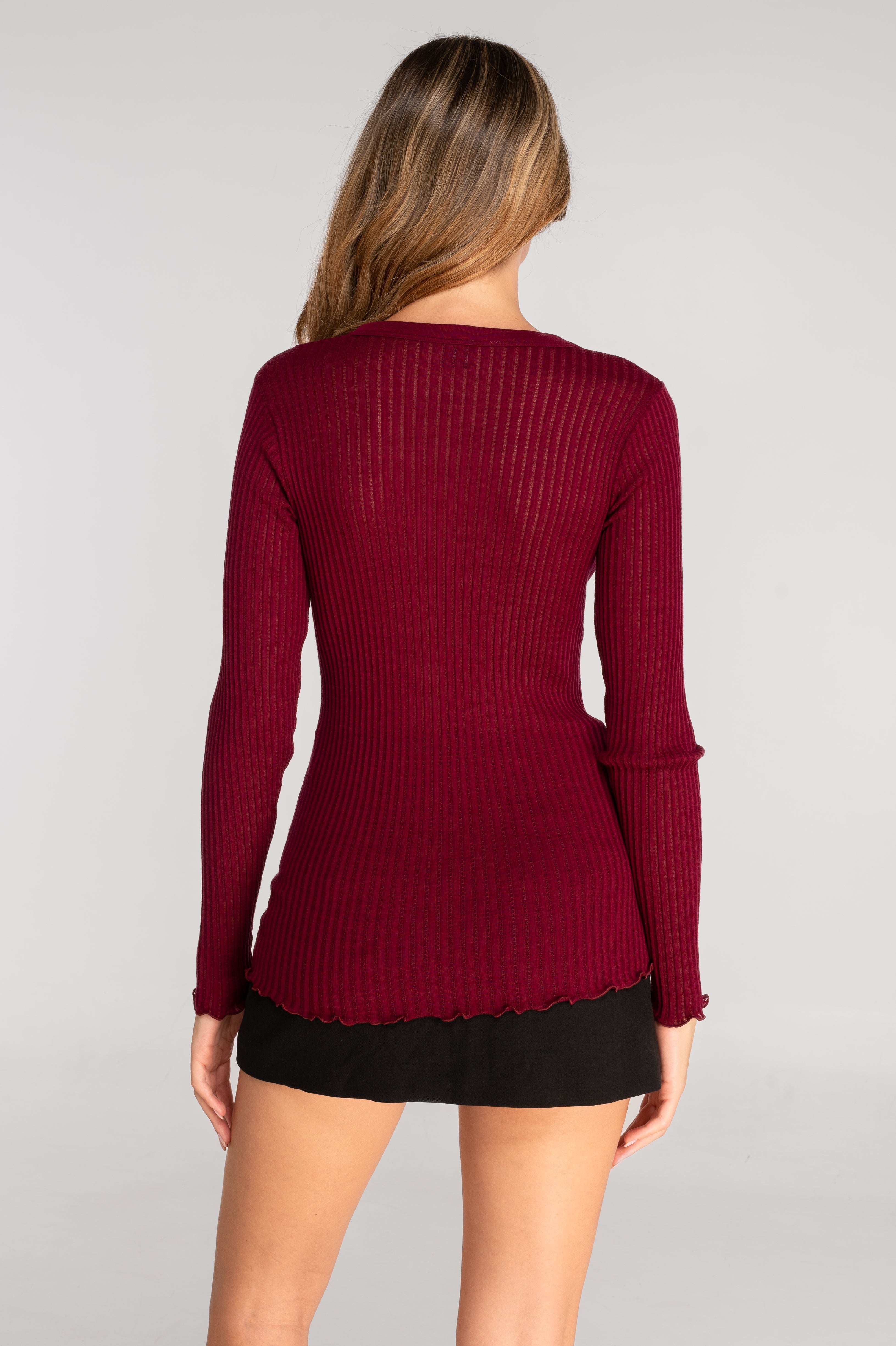 Long sleeves round neck shirt in ajouré wool and silk 7496