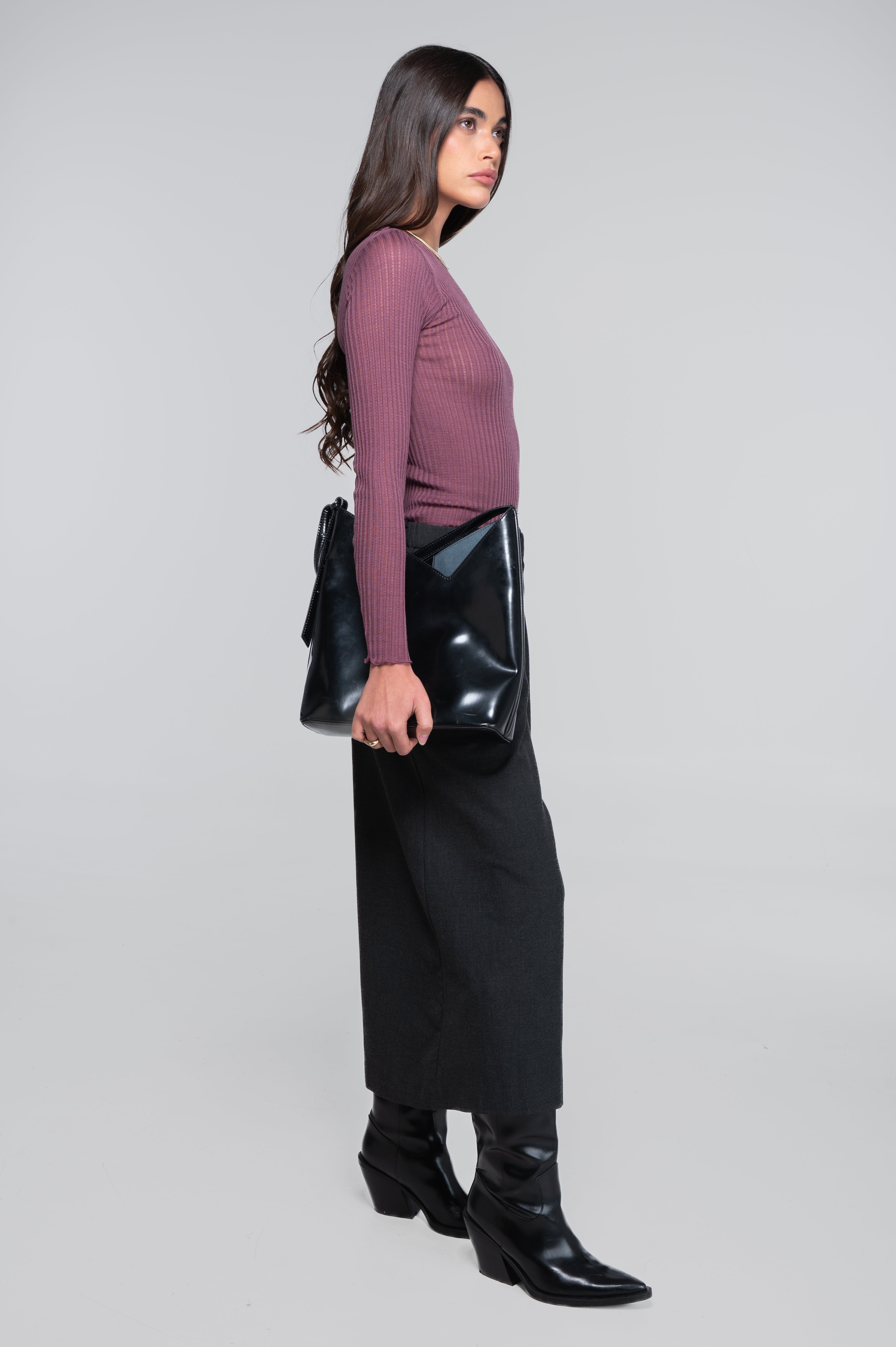 Long sleeves round neck shirt in ajouré wool and silk 7496