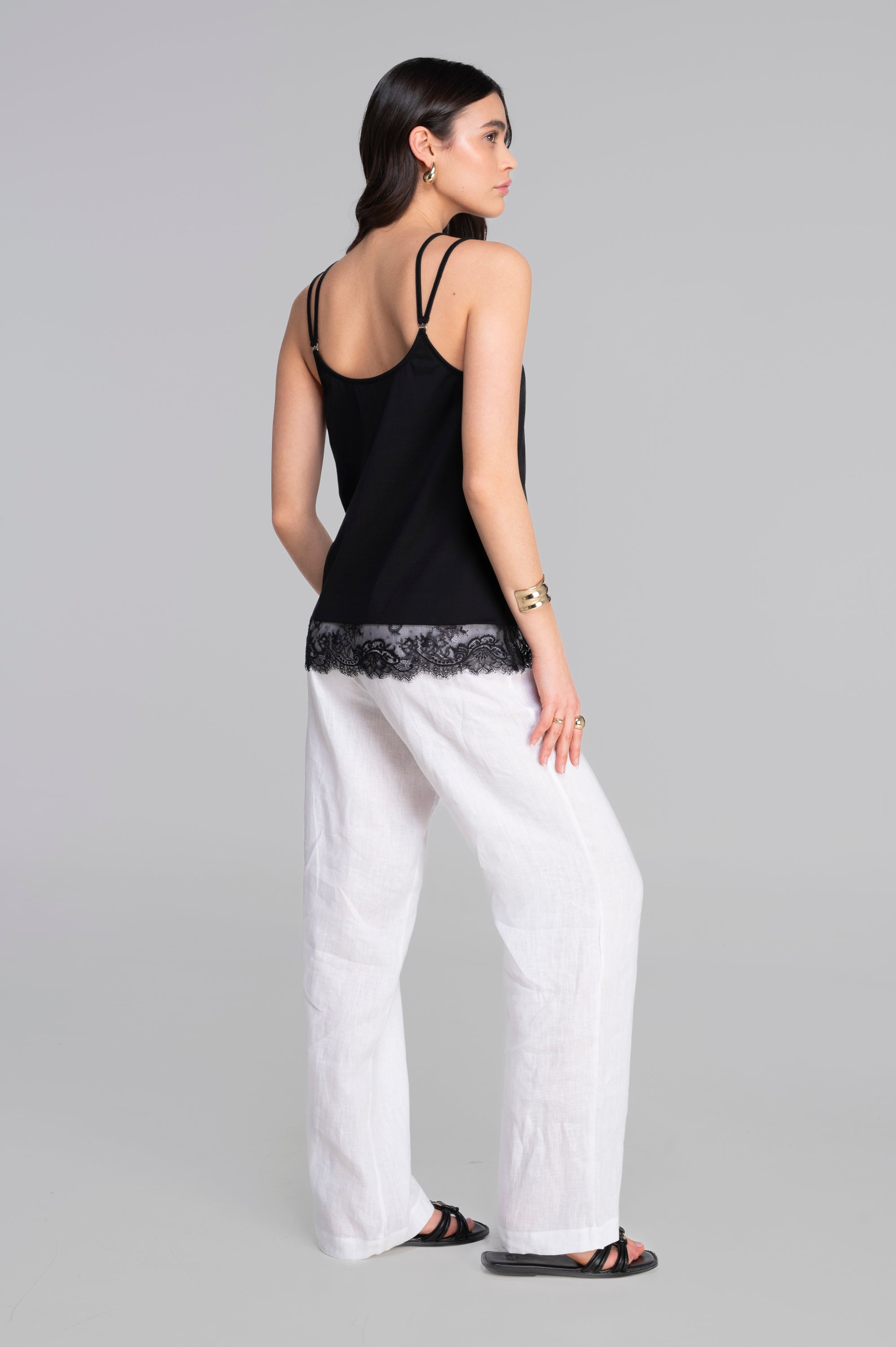 Camisole top in jersey cotton with chantilly lace 7523