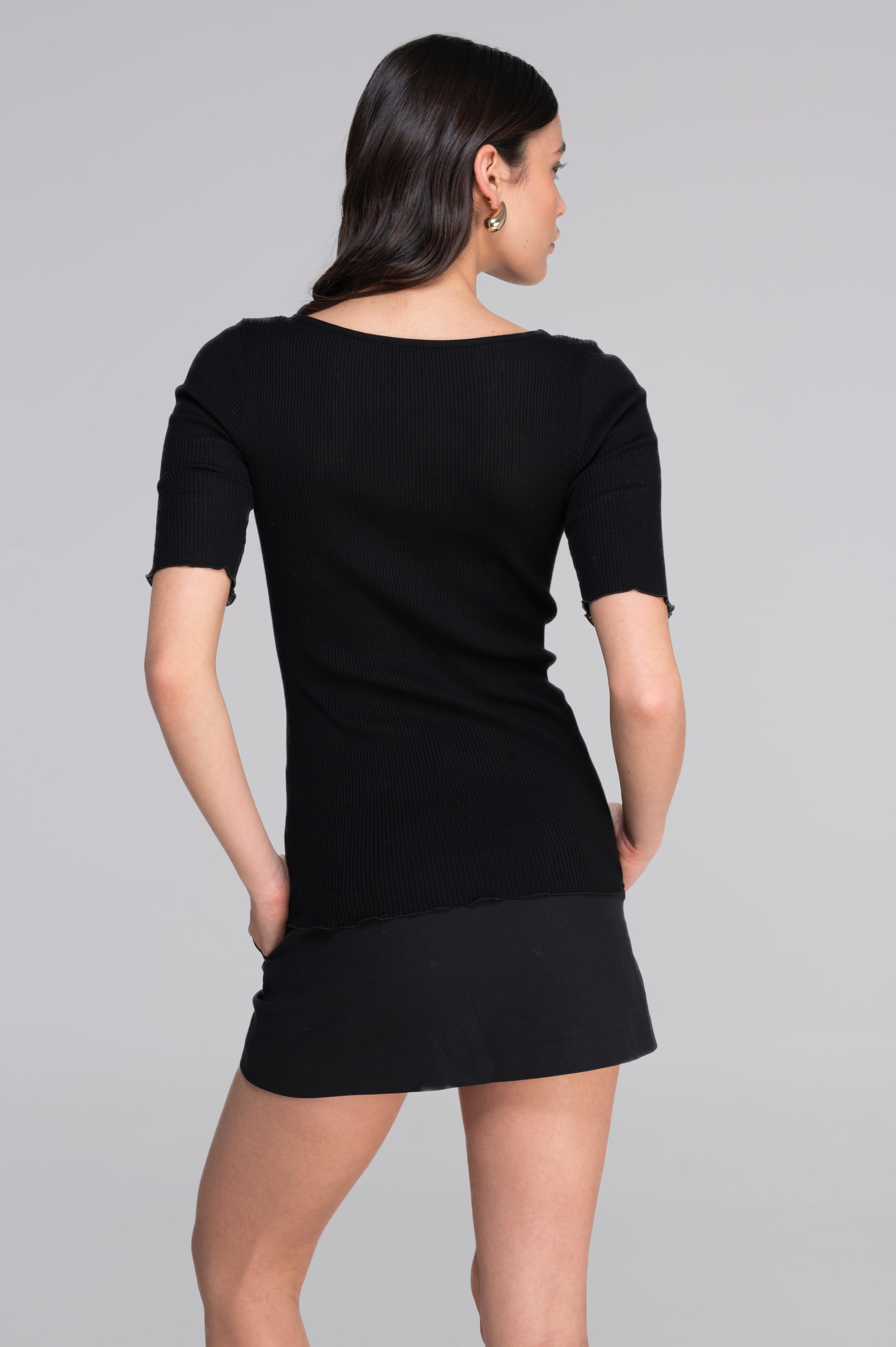 Filoscozia short sleeve ribbed top with chantilly lace 7526