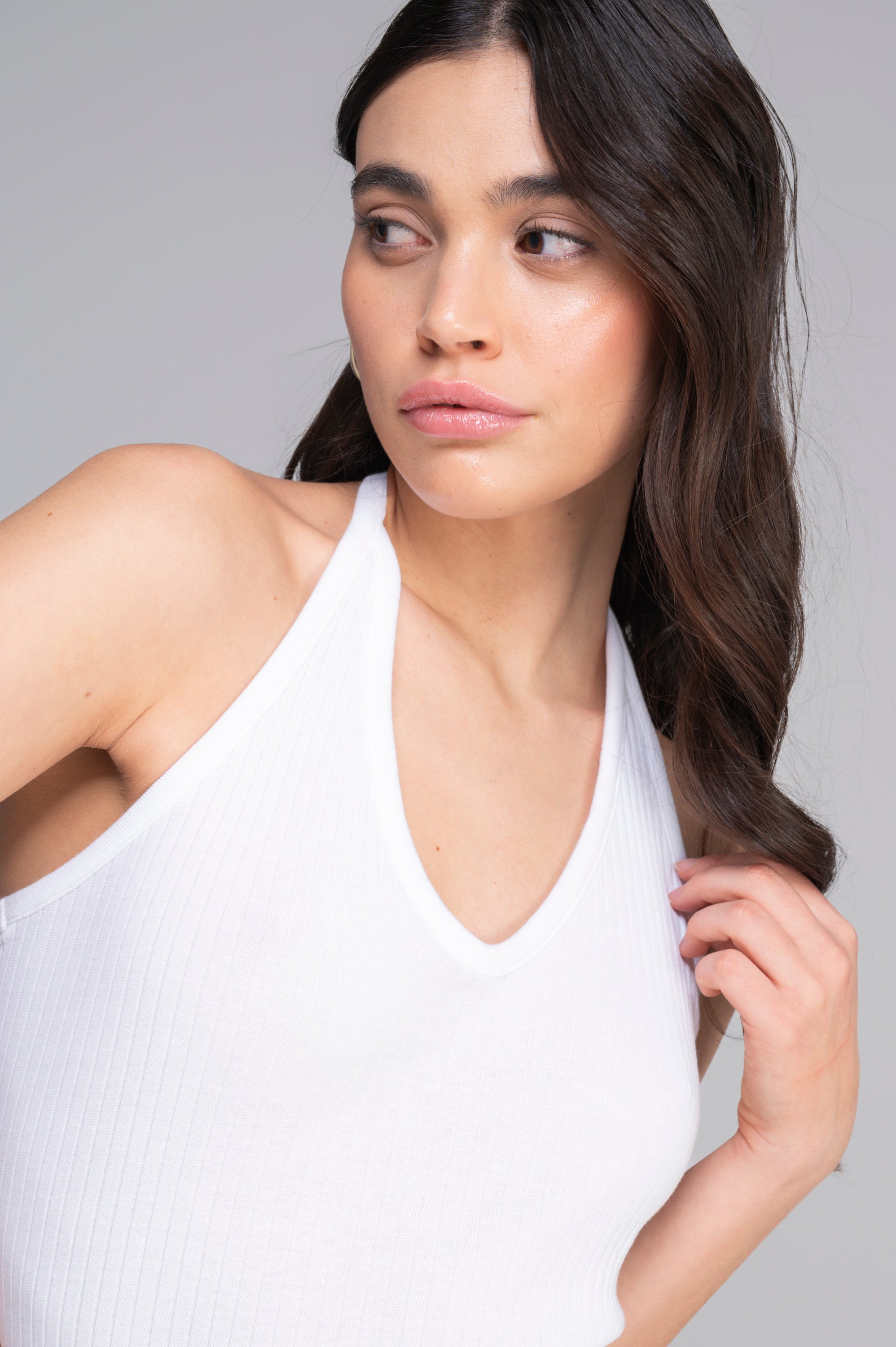 Cotton halter V neck top 7560