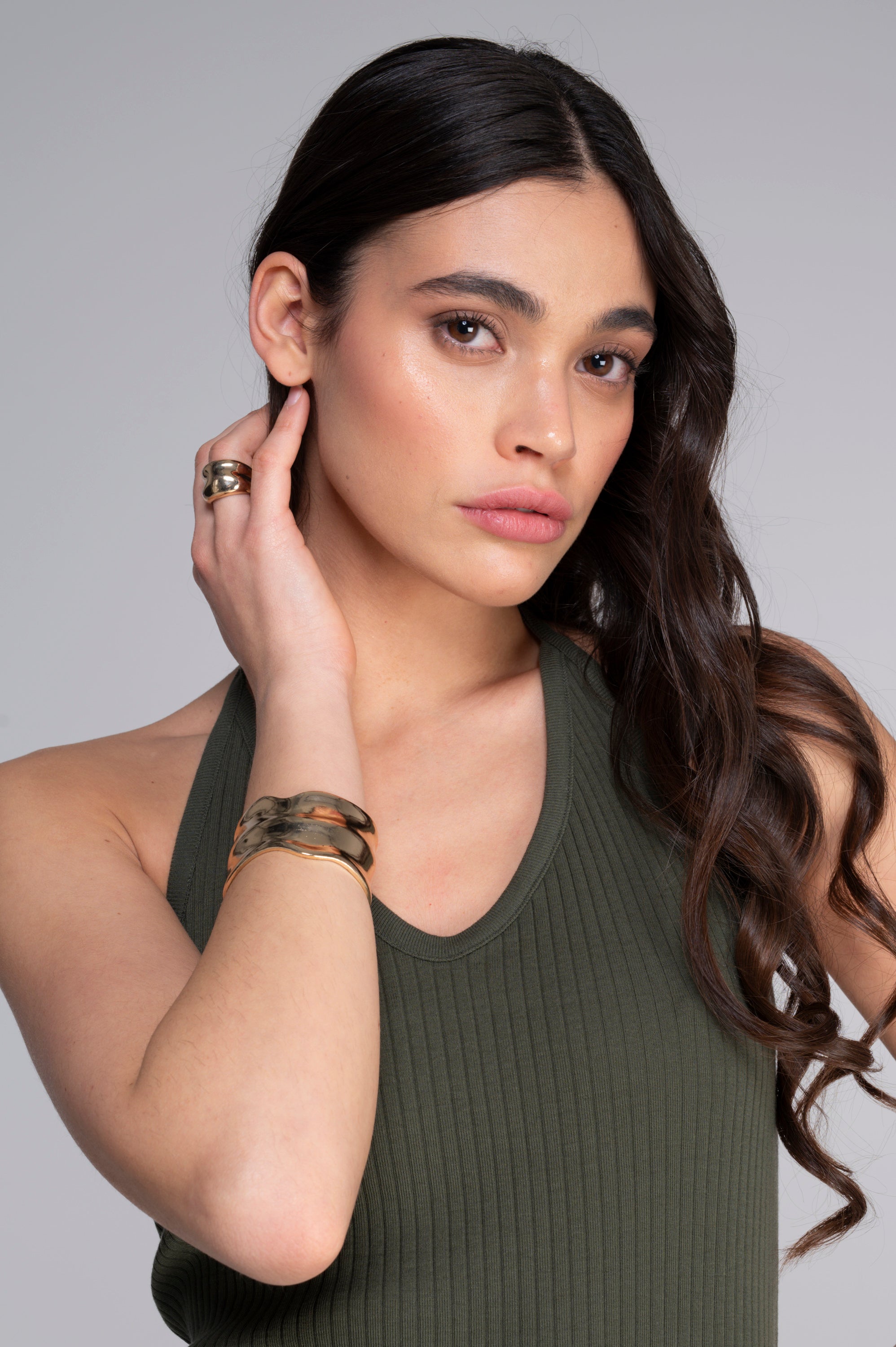 Cotton halter V neck top 7560