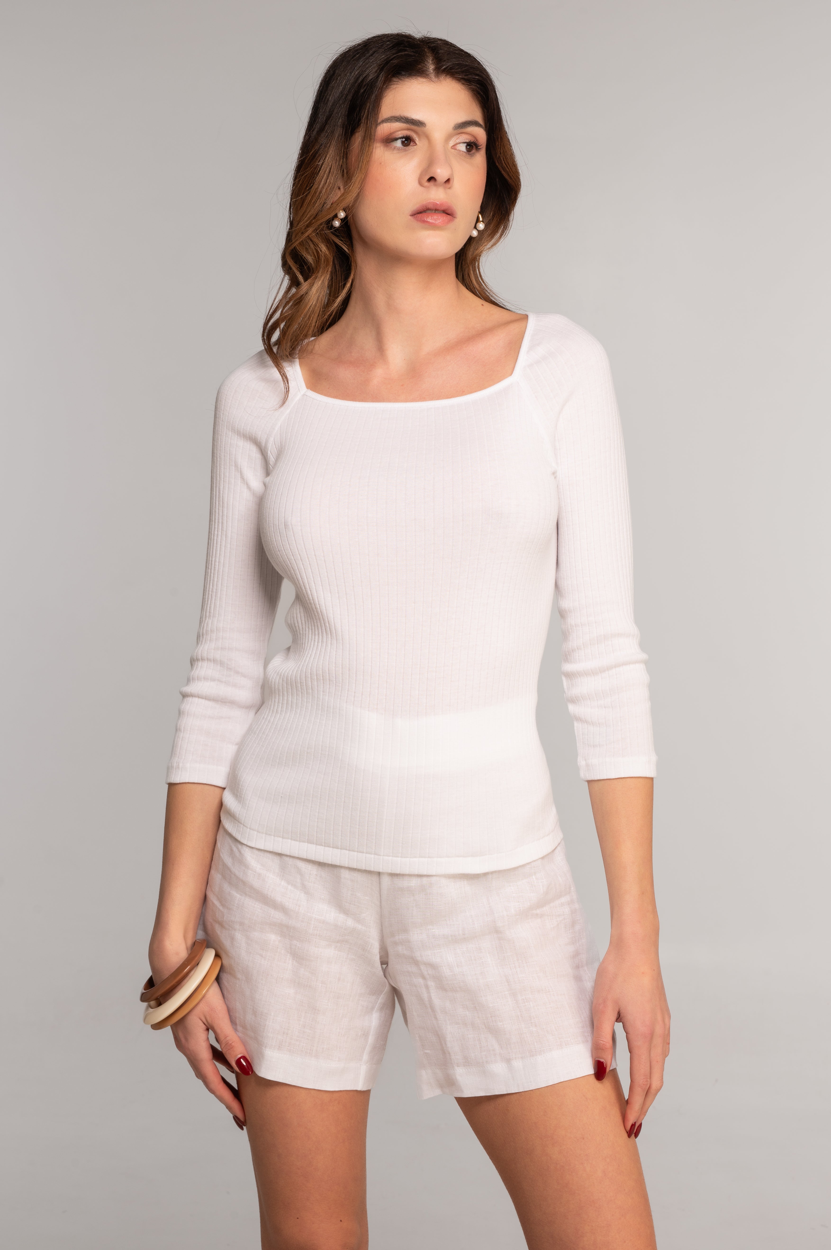 Cotton three-quarter sleeve shirt 7567
