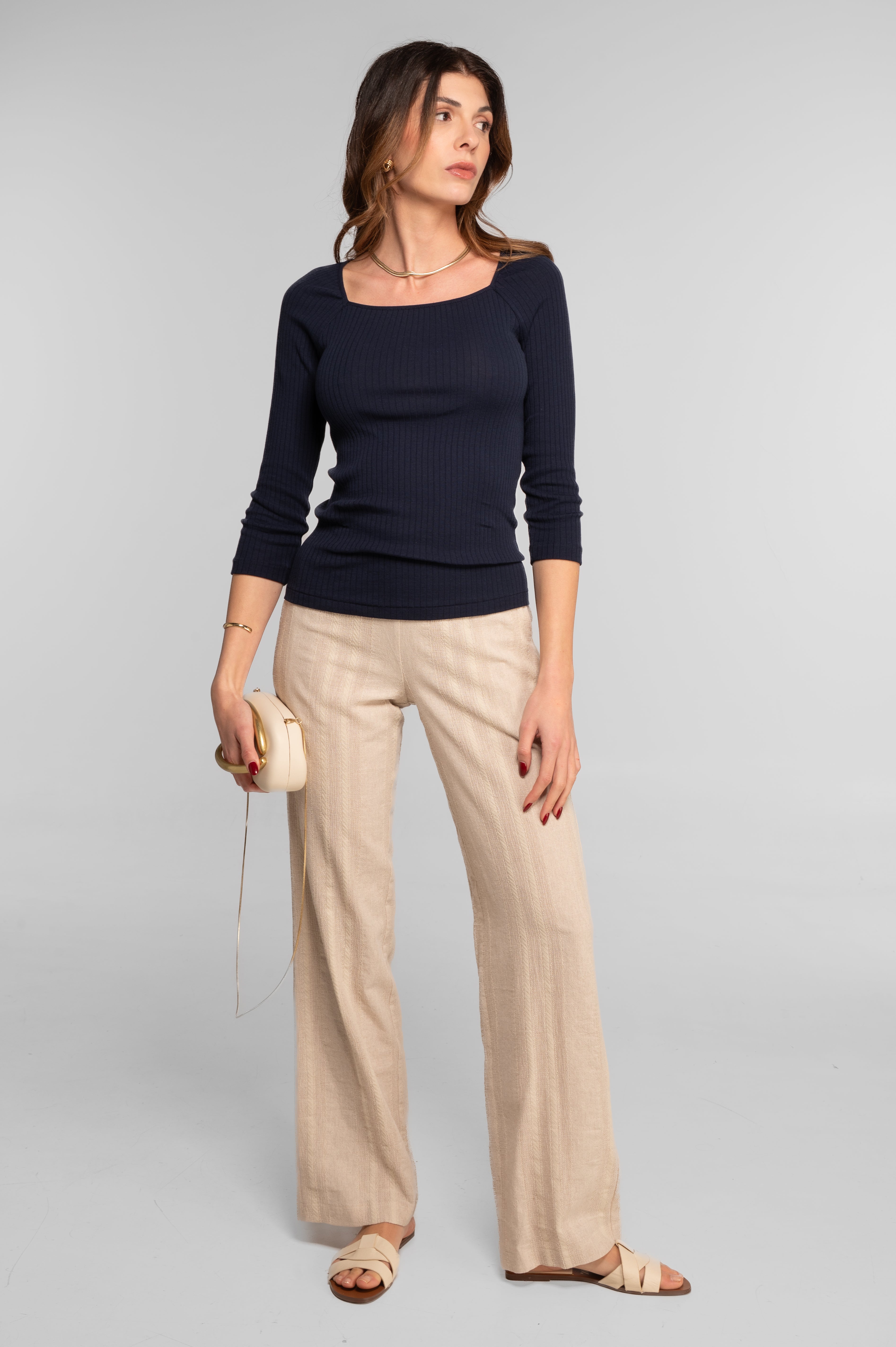 Cotton three-quarter sleeve shirt 7567