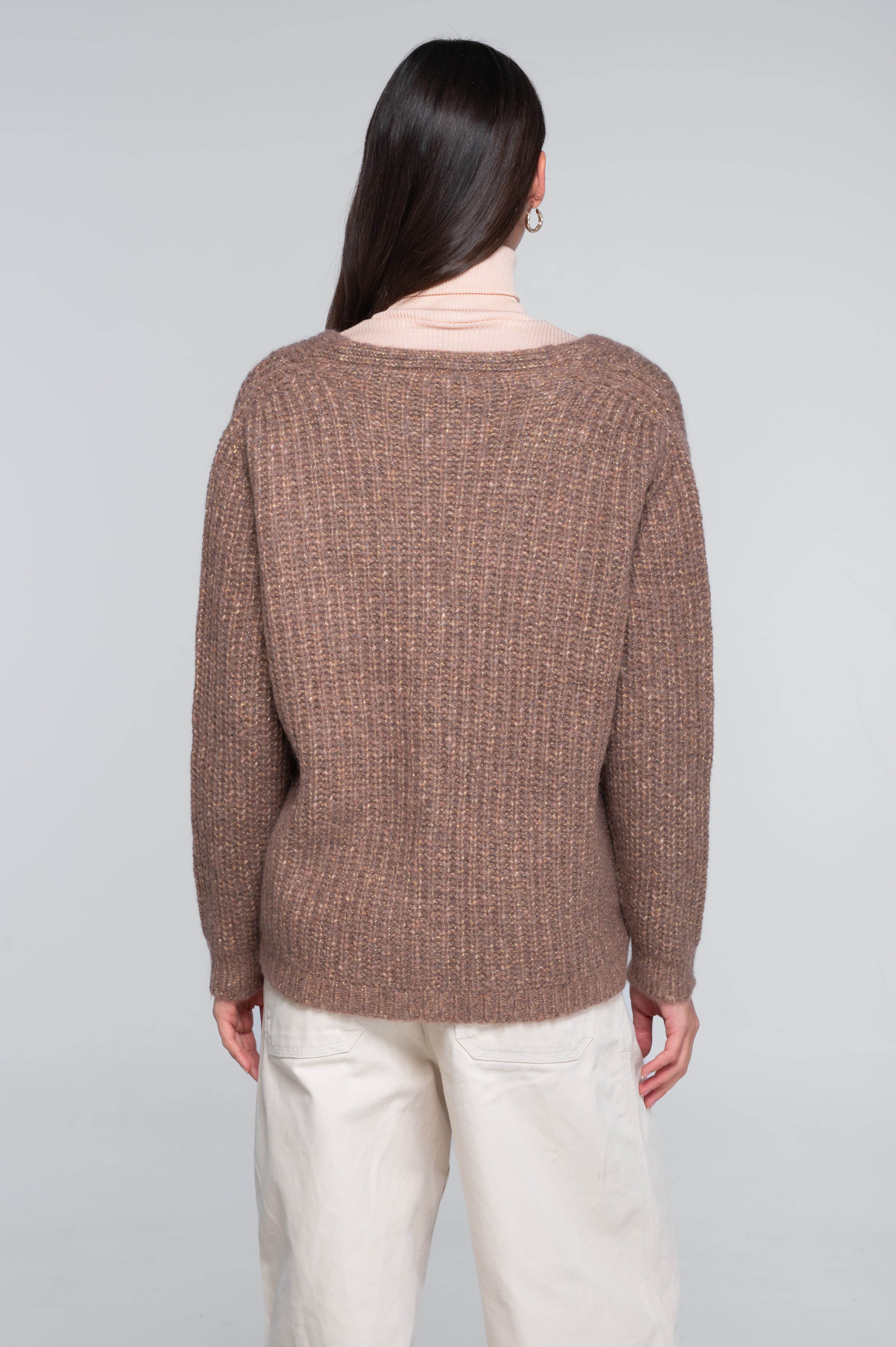 V neck cardigan in alpaca blend with lurex 7662
