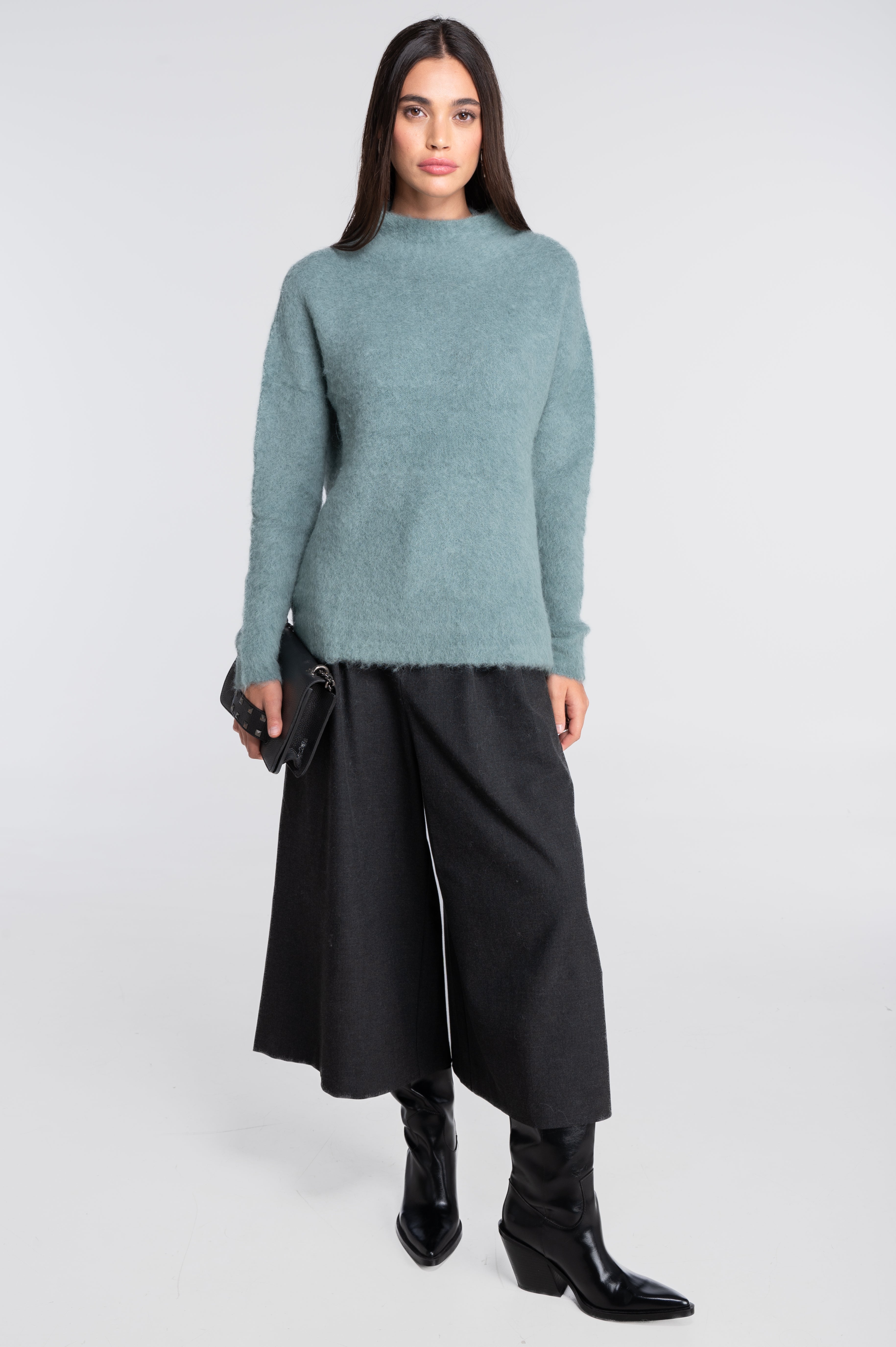 Mock neck pullover in alpaca blend 7666