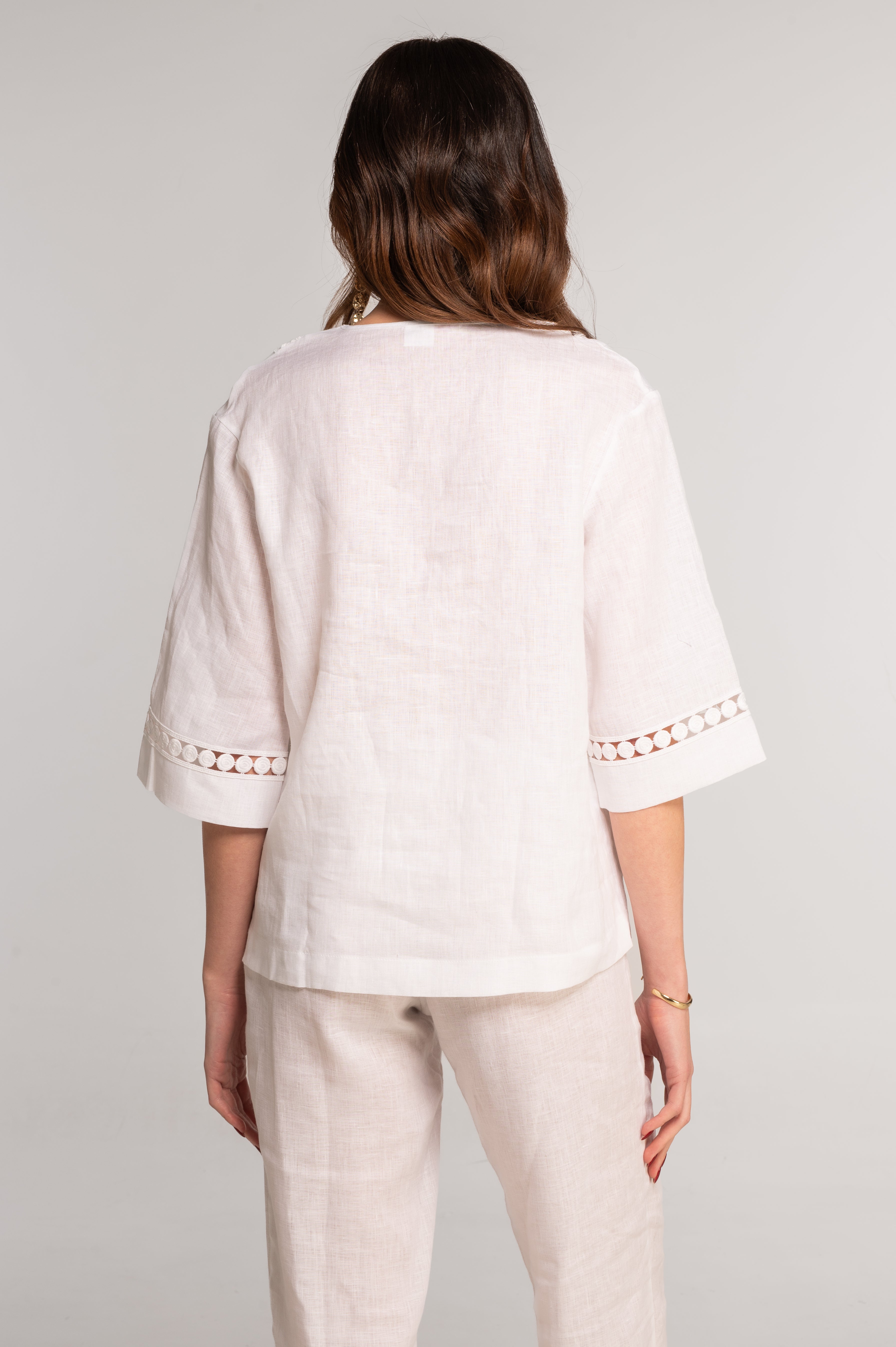 Linen V neck blouse 7718