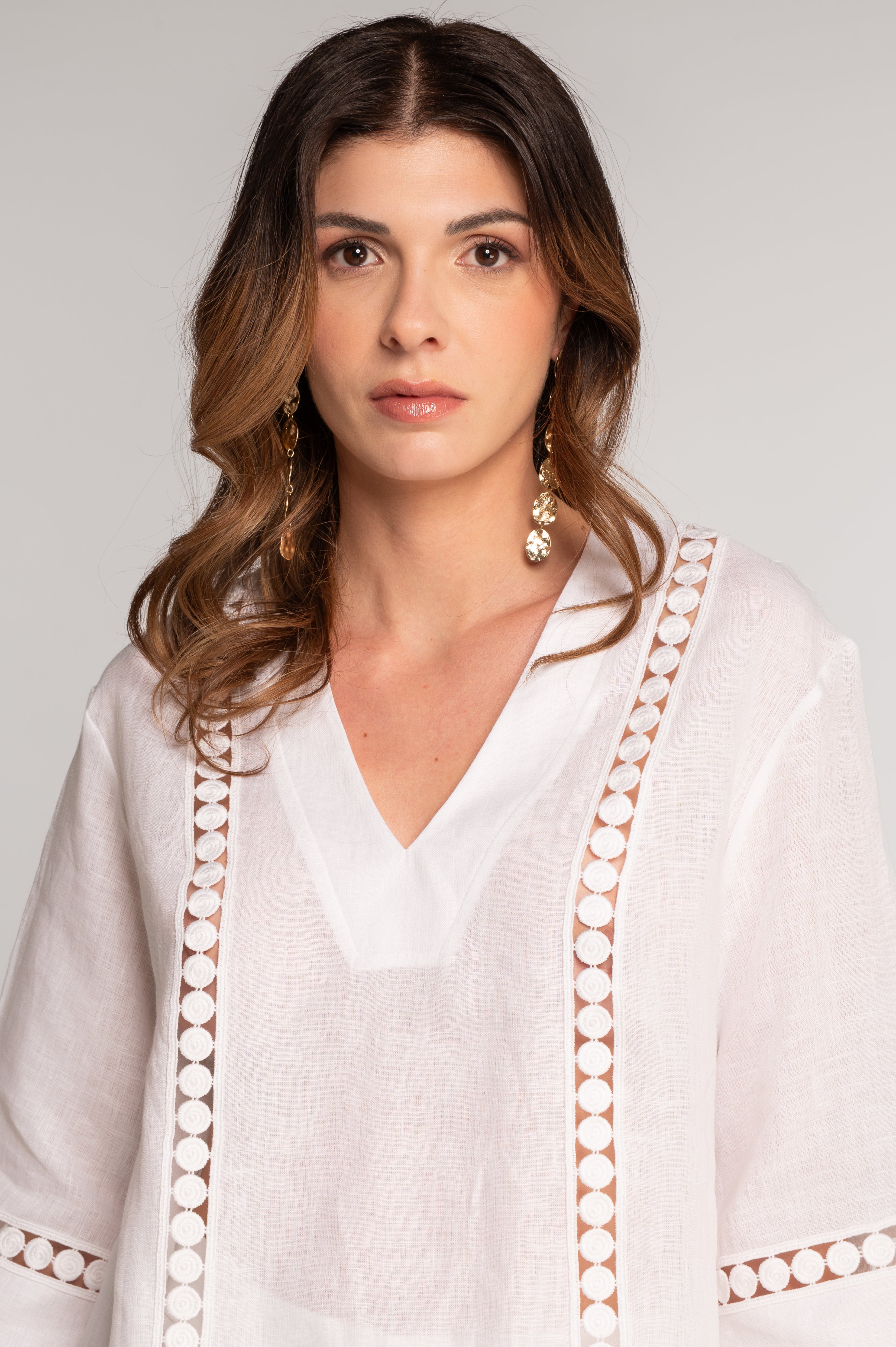 Linen V neck blouse 7718