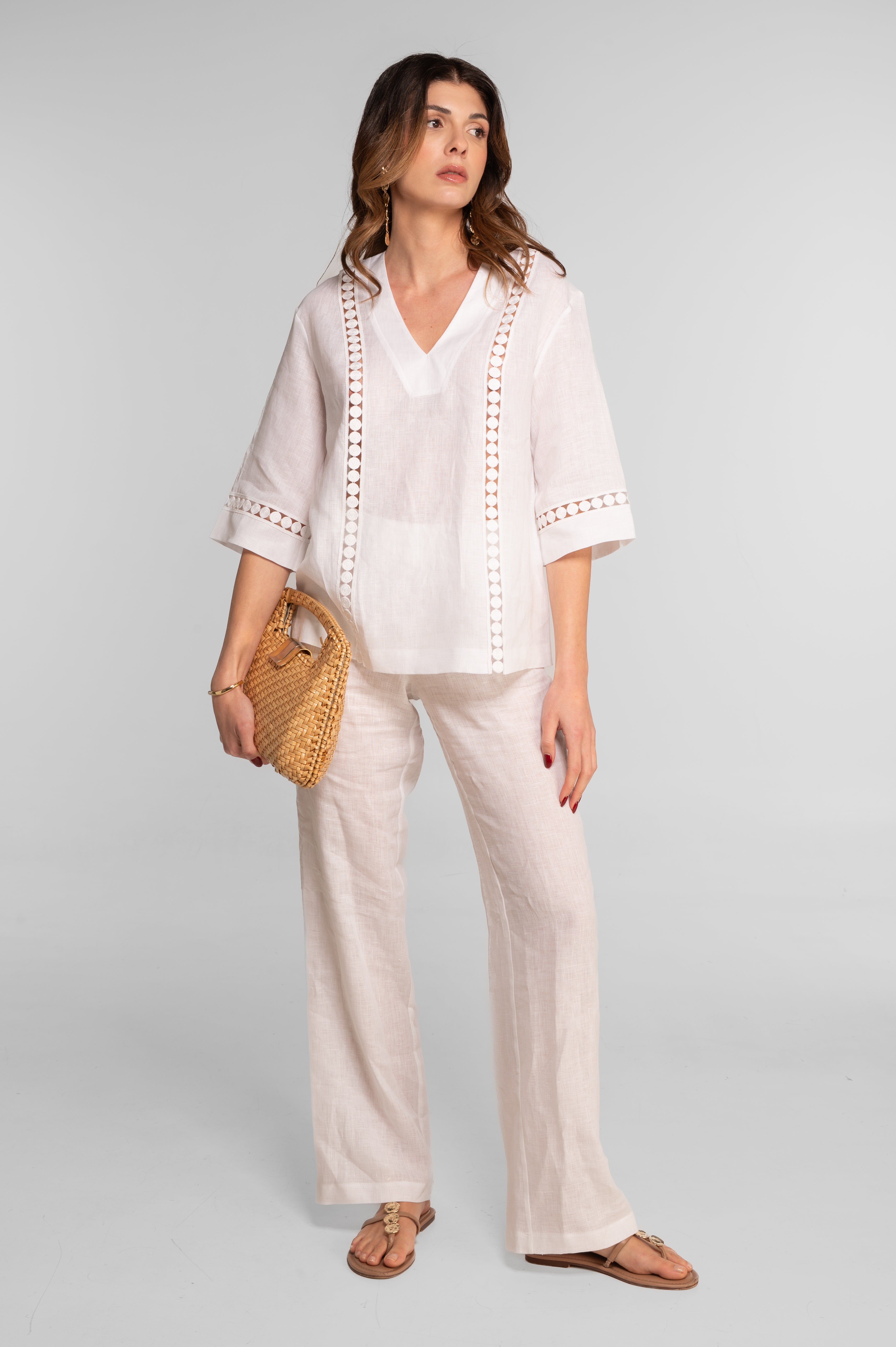 Linen V neck blouse 7718