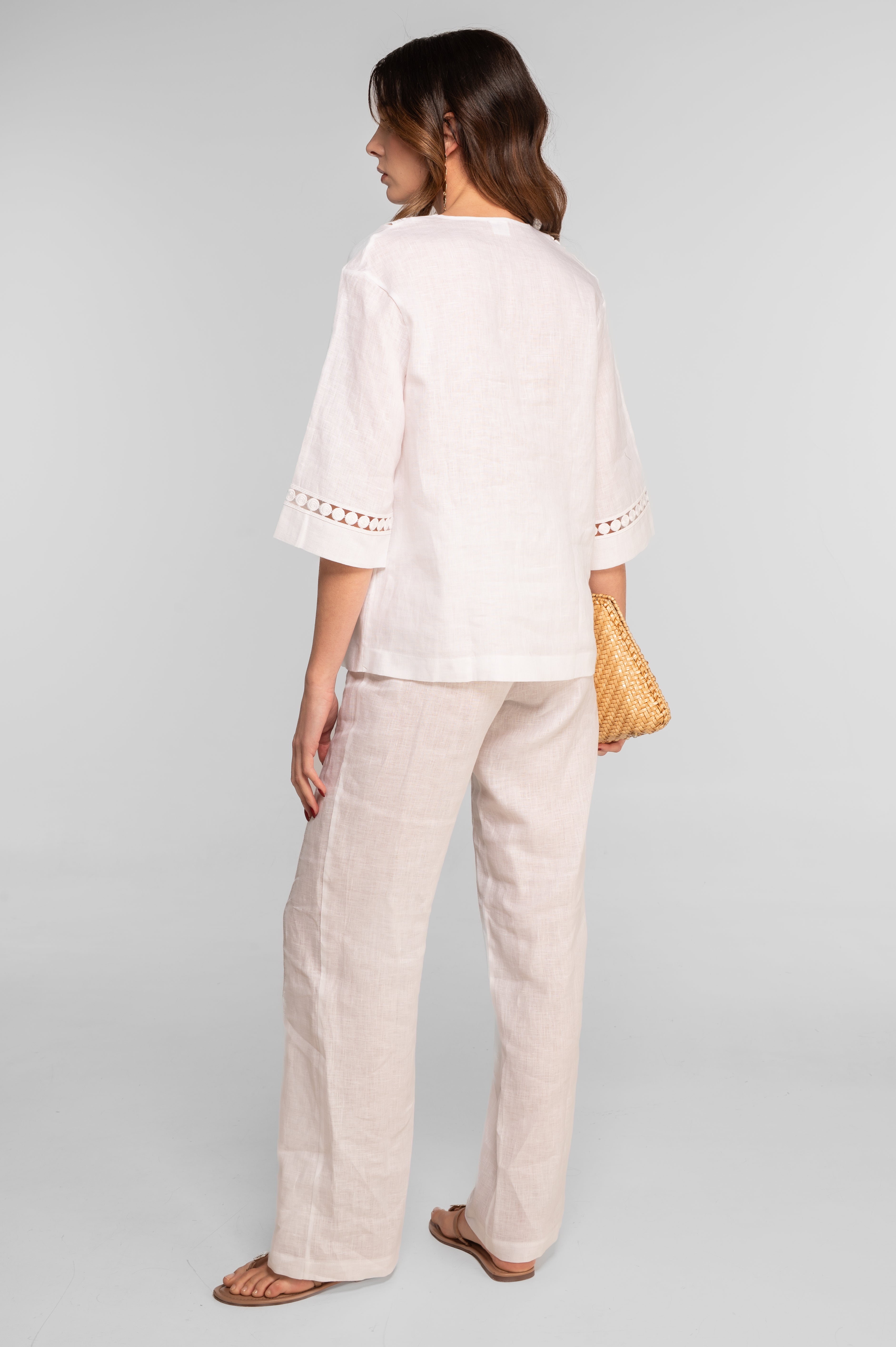 Linen V neck blouse 7718