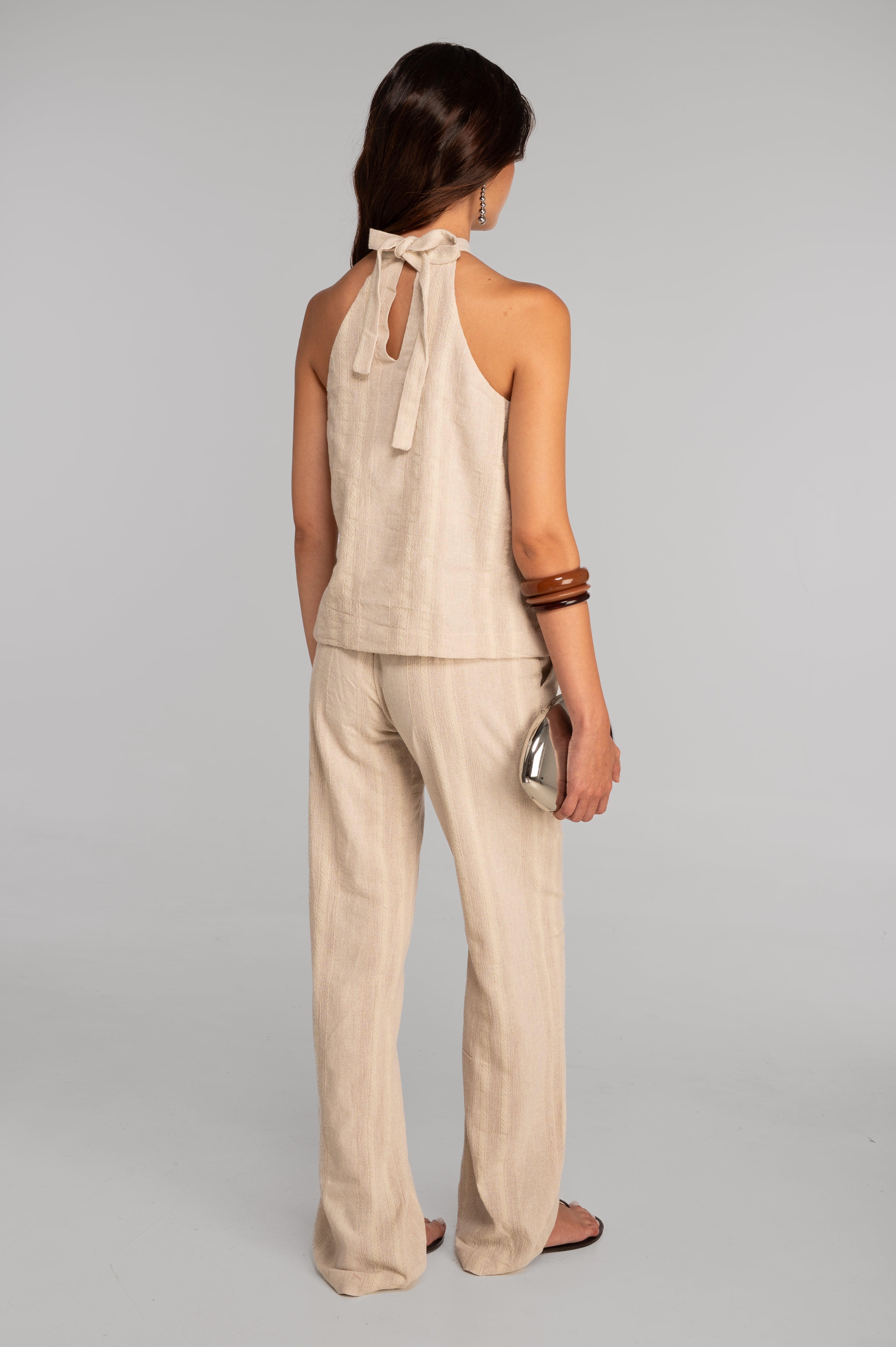Cotton jacquard halter neck top 7730