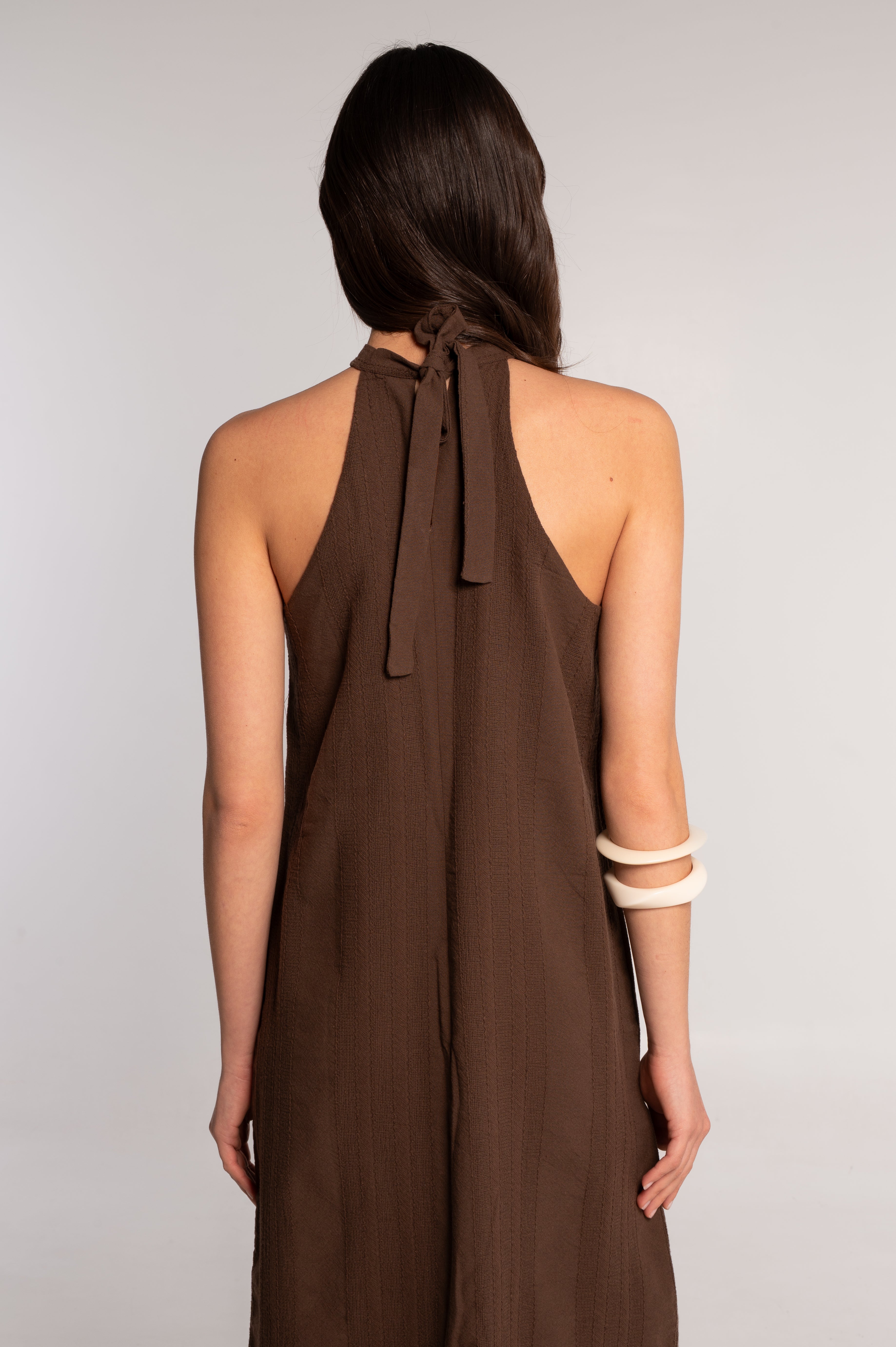 Cotton jacquard long halter neck dress 7734X