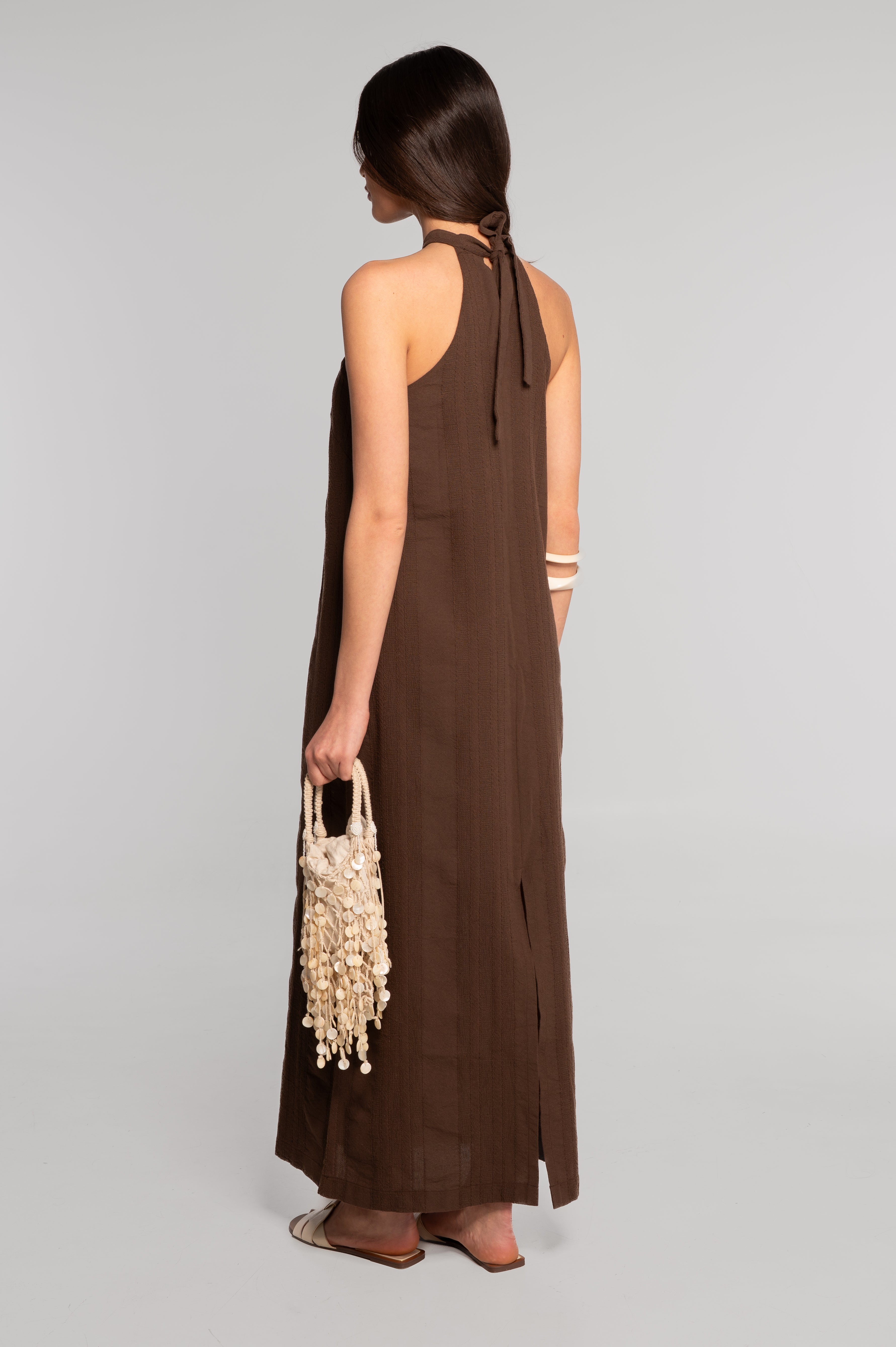 Cotton jacquard long halter neck dress 7734X