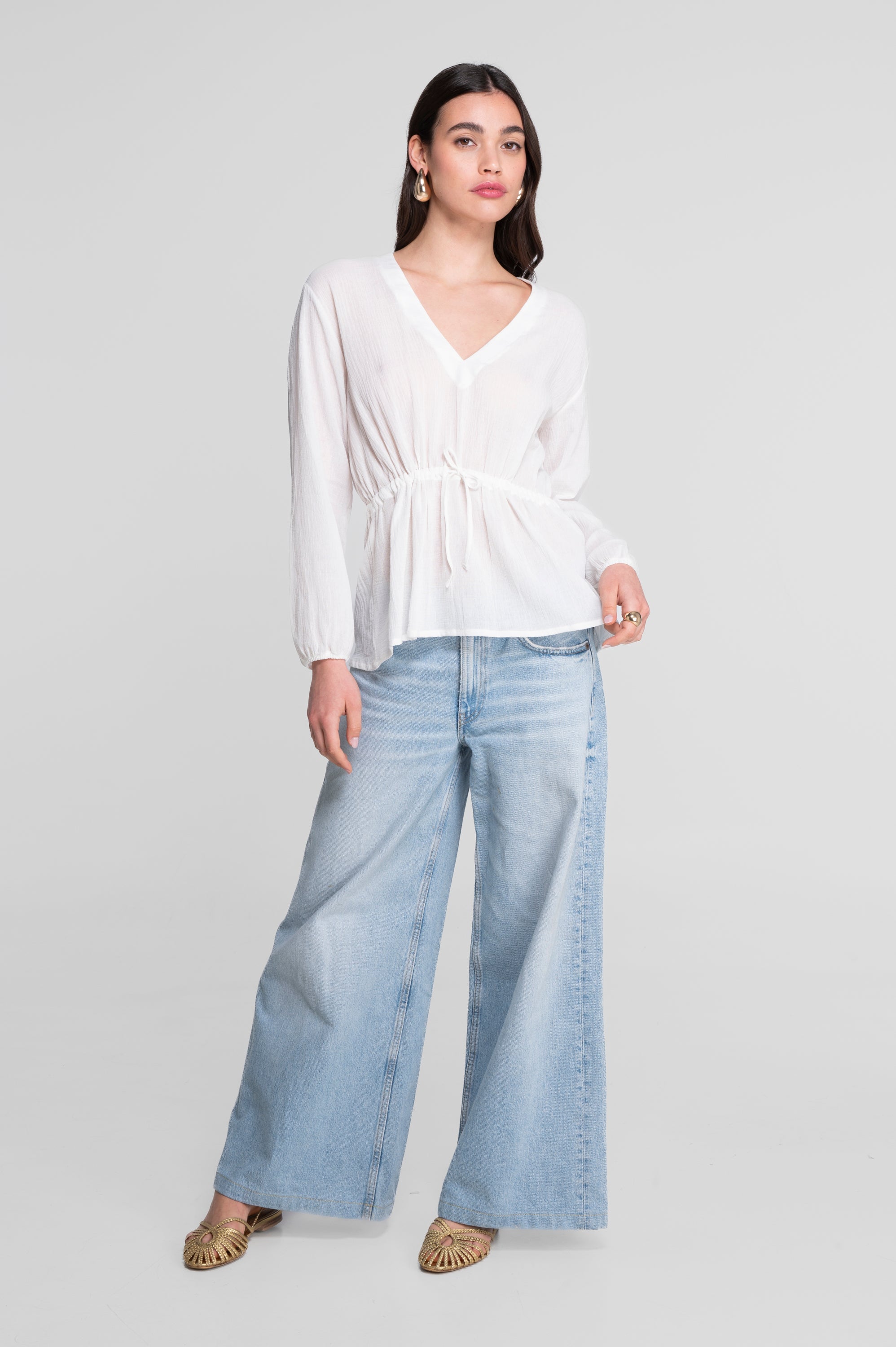 Drawstring blouse in cotton crêpe 7543