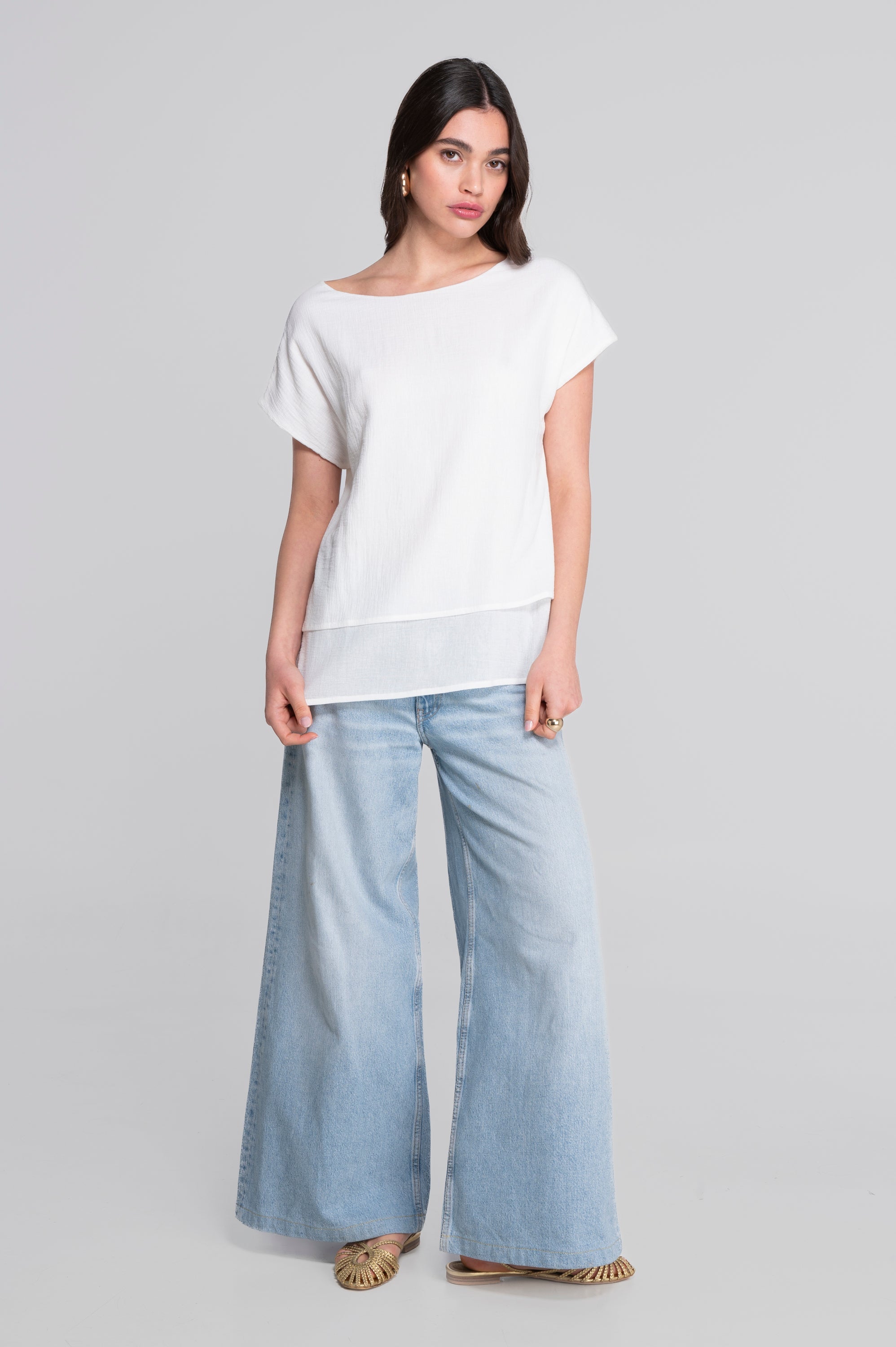 Layered cotton crêpe T-shirt 7541