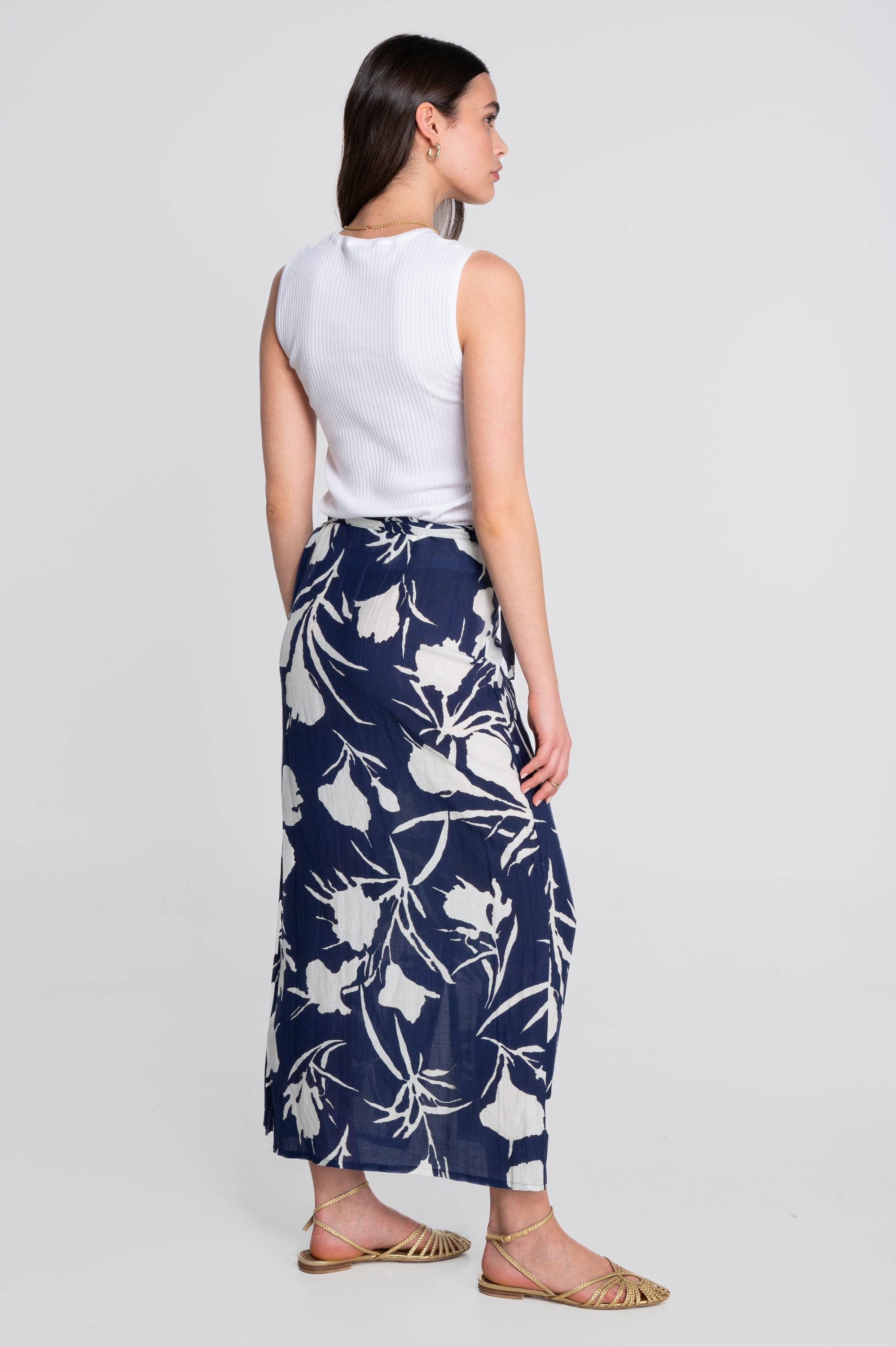 Printed linen-viscose wrap skirt 7535VL