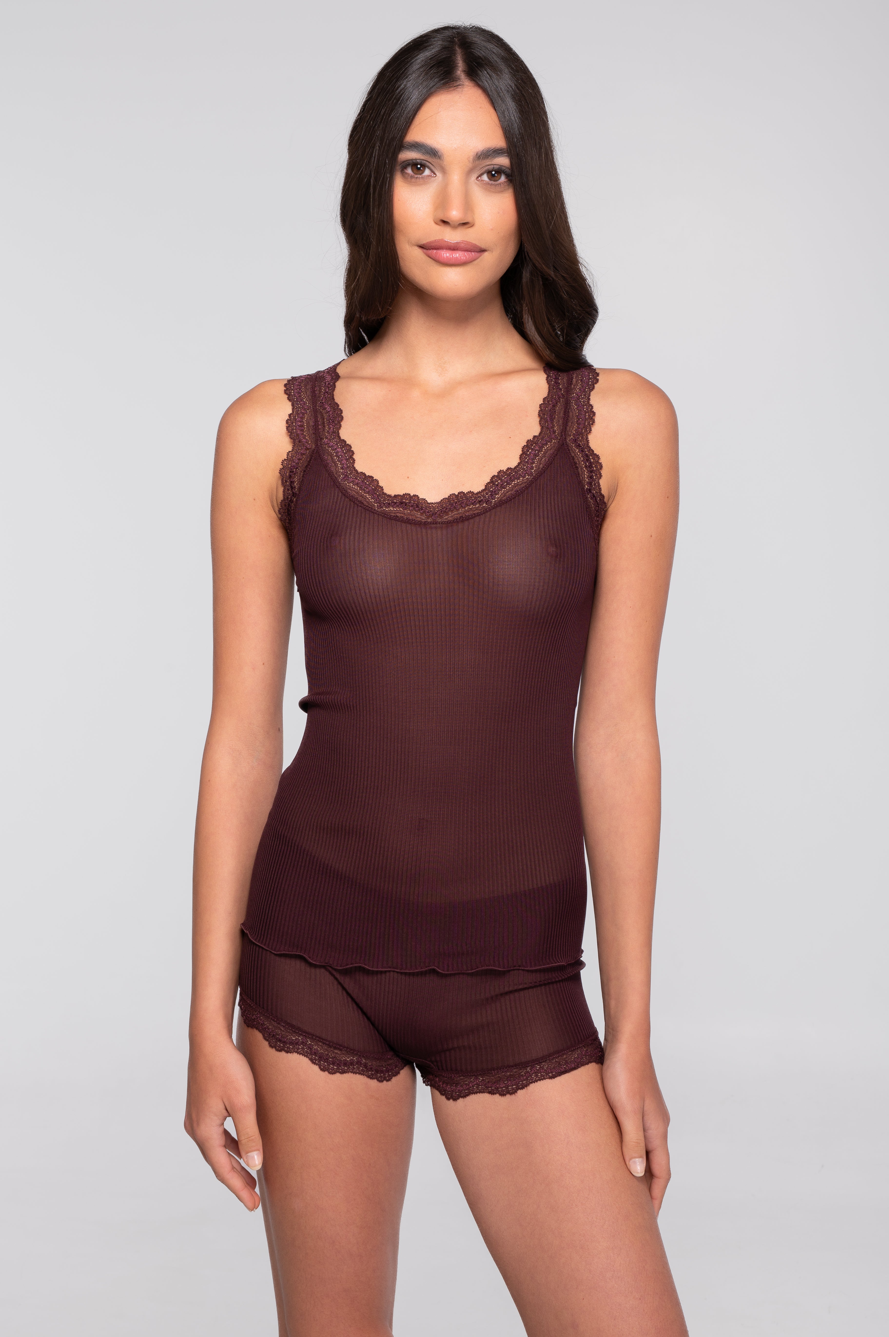 Set of silk tank top with Leavers lace 9472 + women's culotte 9477