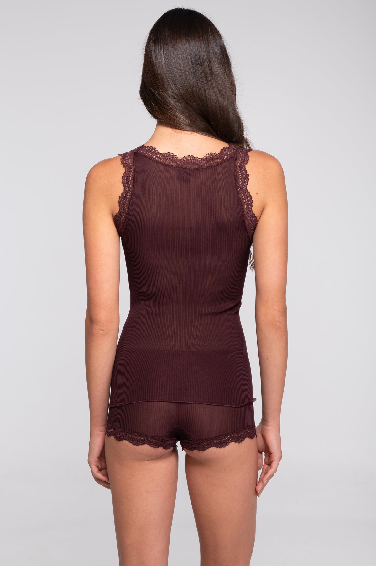Pure silk tank top with Leavers lace 9472