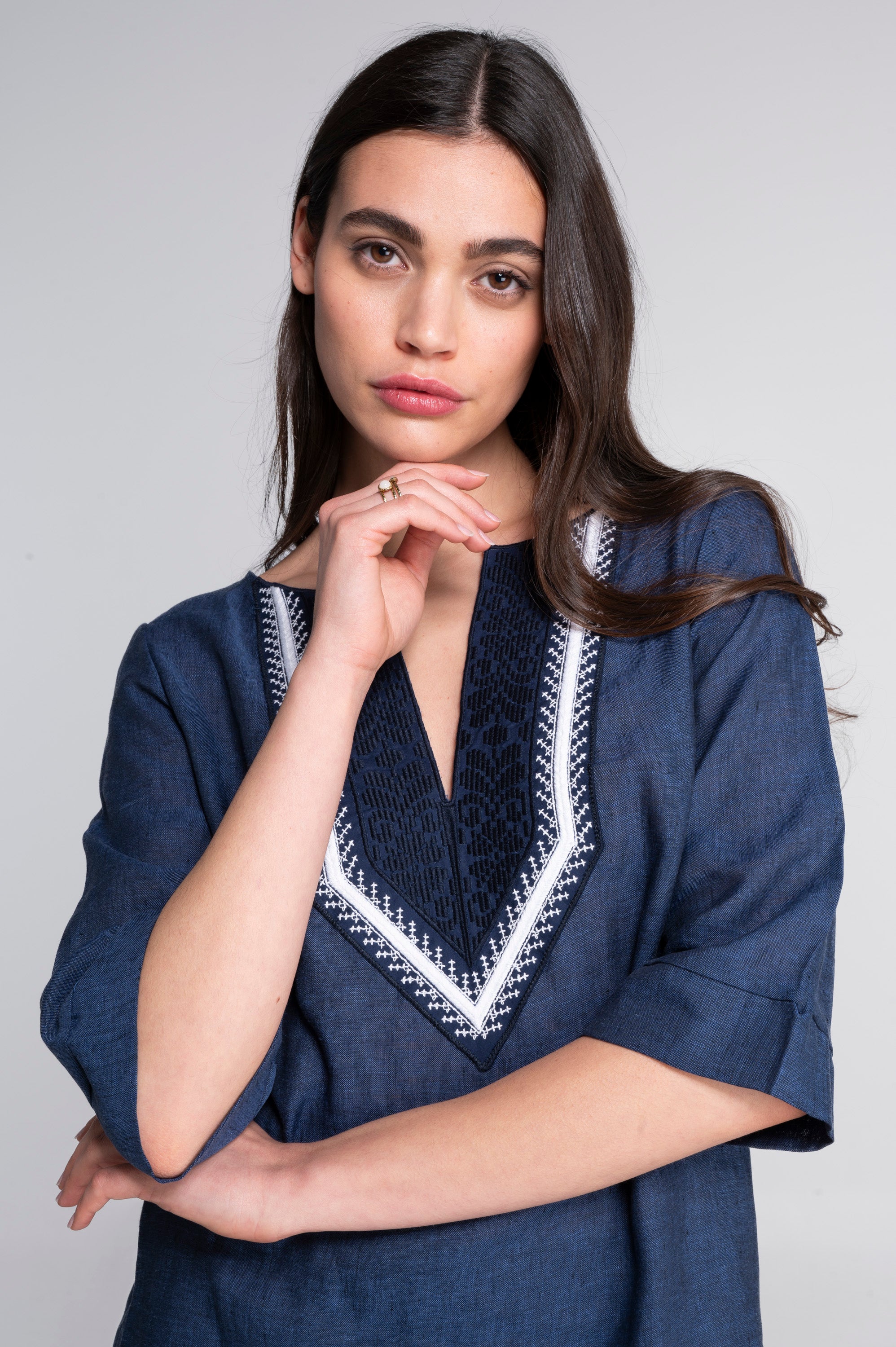 Linen blouse with ethnic embroidery 7531