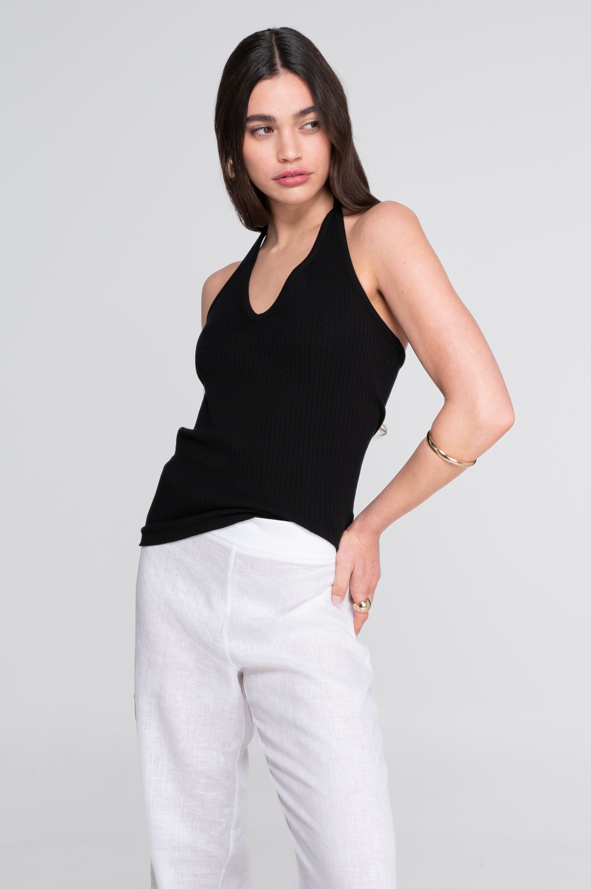 Cotton halter V neck top 7560