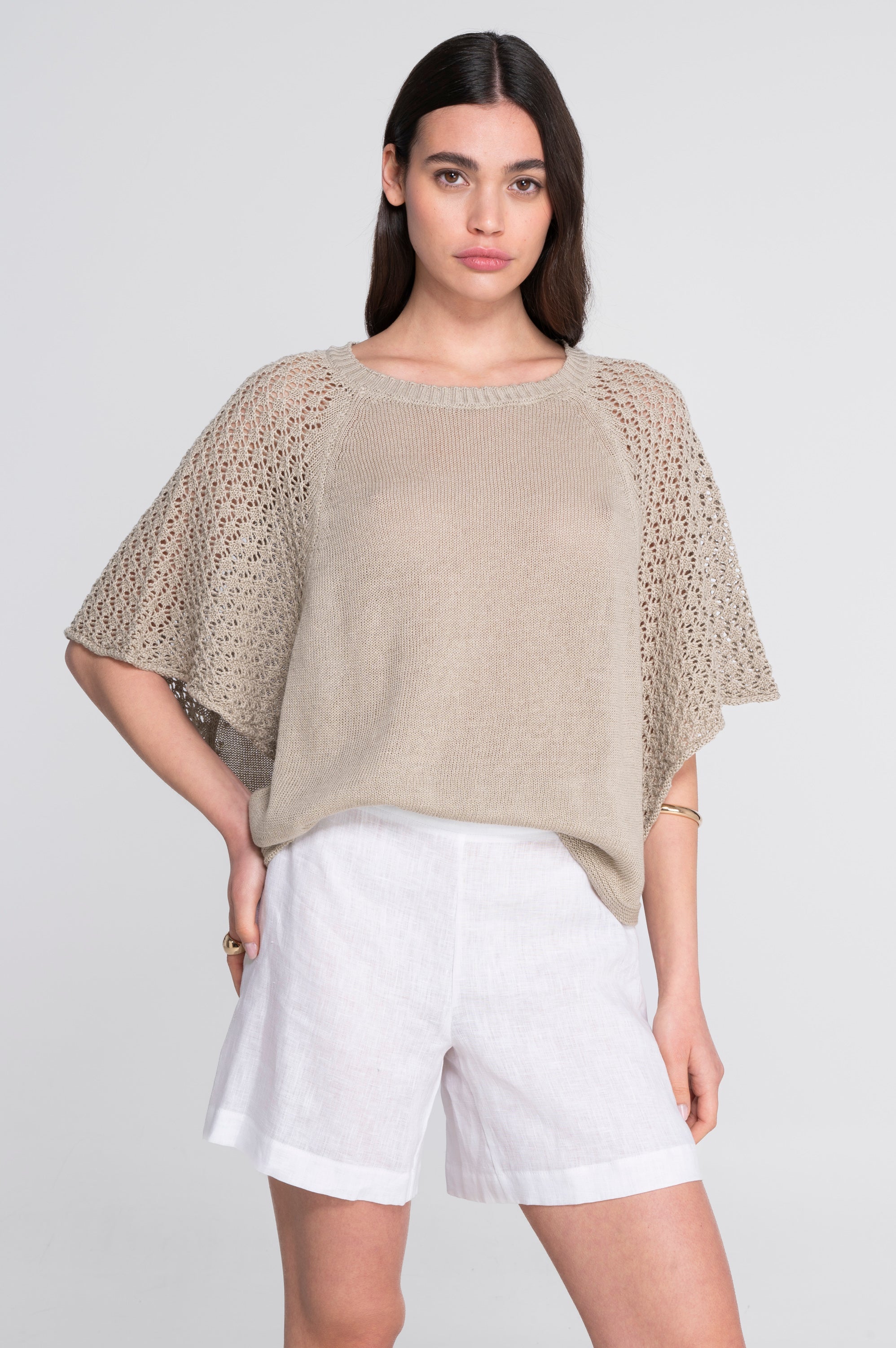 Cotton tricot blouse with batwing raglan sleeves 7574