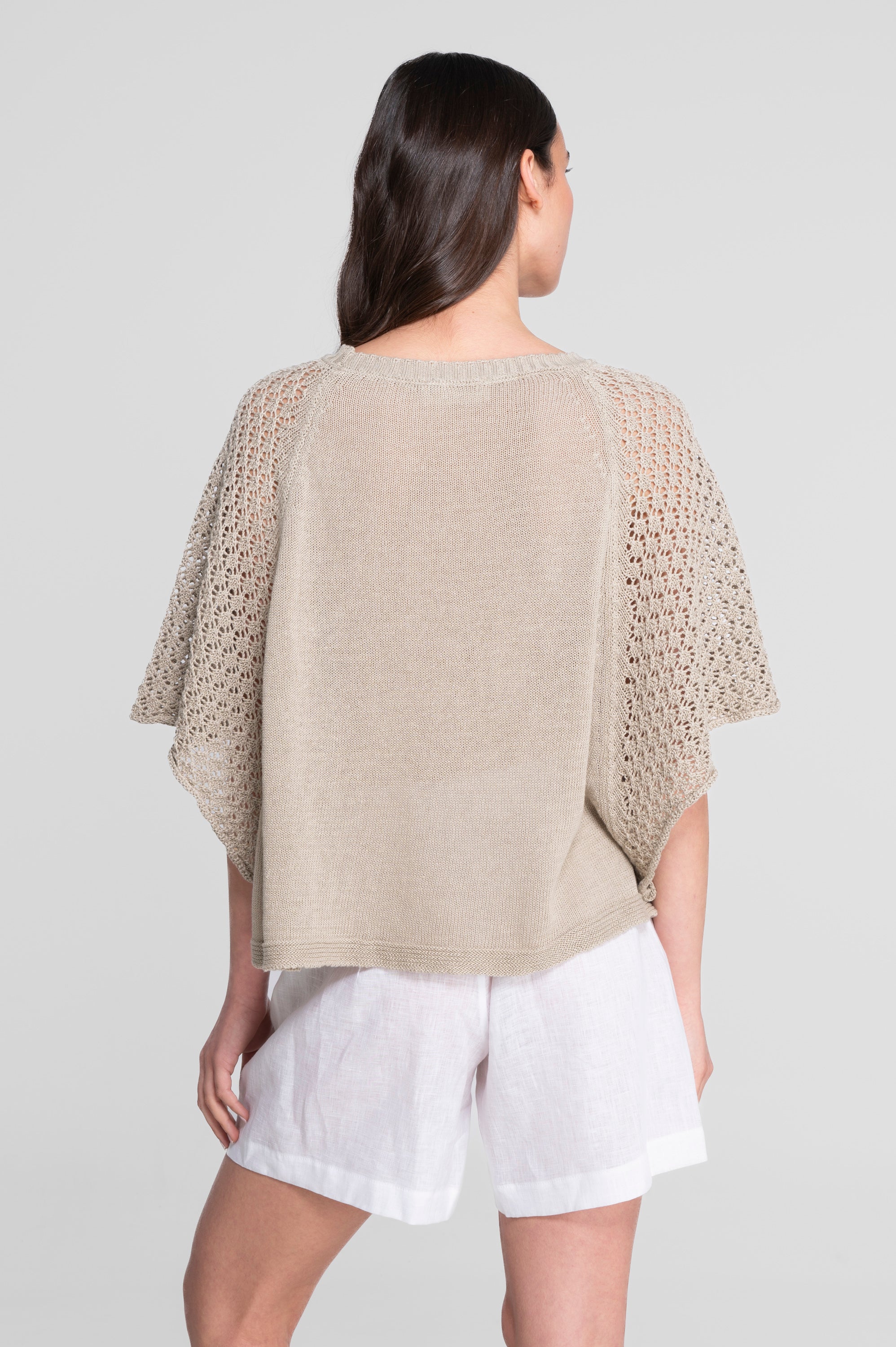 Cotton tricot blouse with batwing raglan sleeves 7574