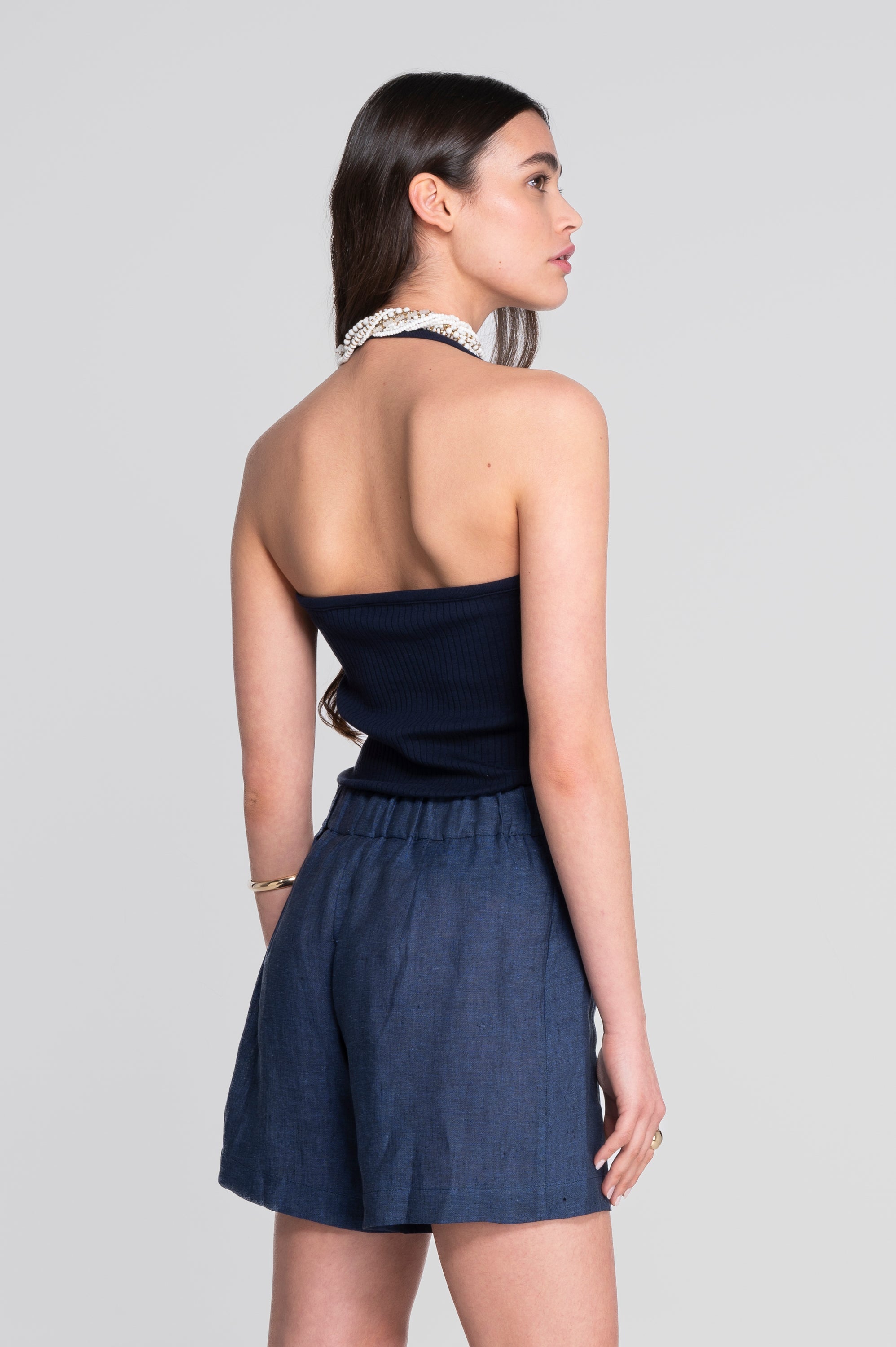 Flared linen shorts 7537L