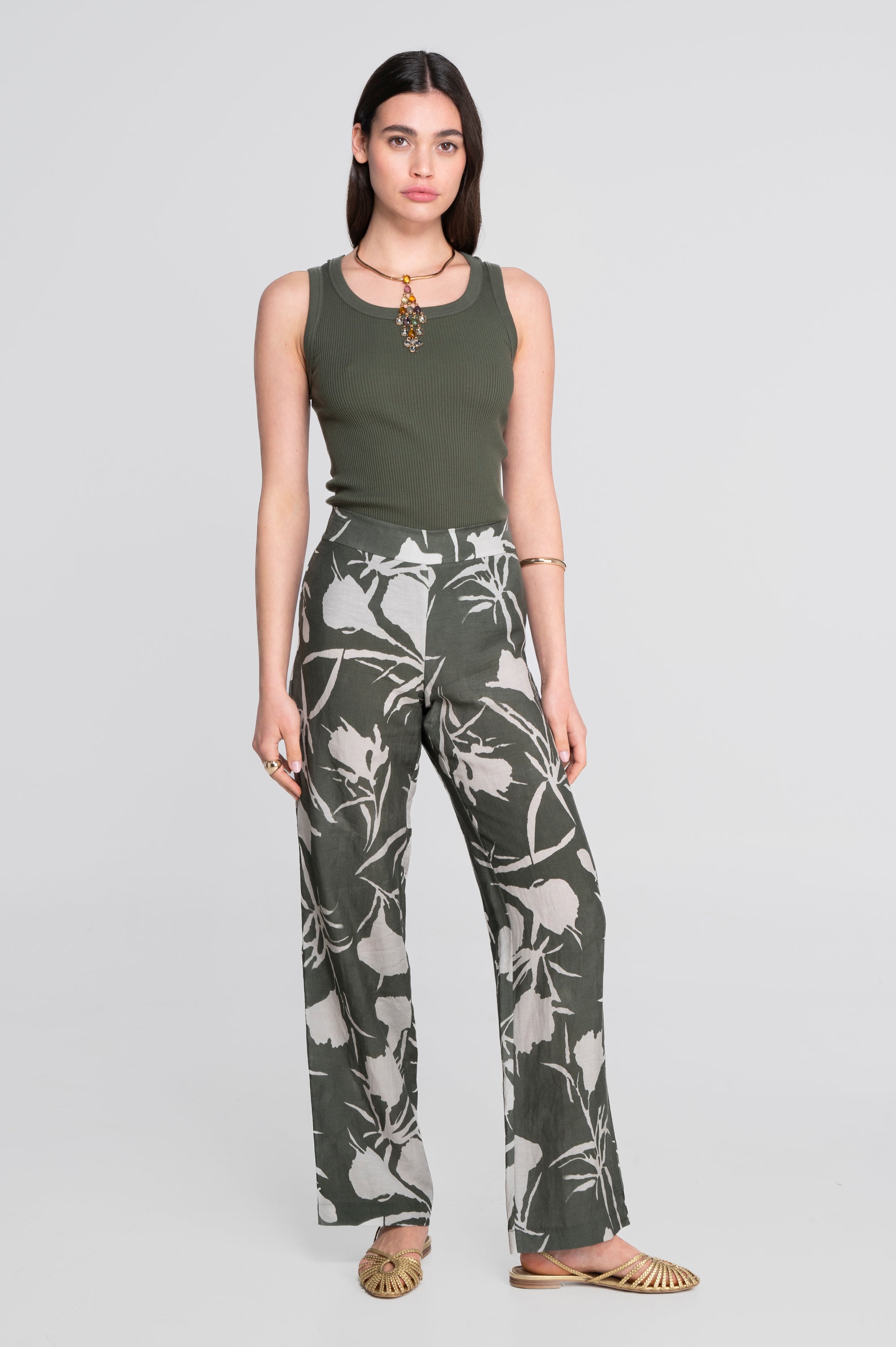 Wide-leg printed linen-viscose trousers 7536VL