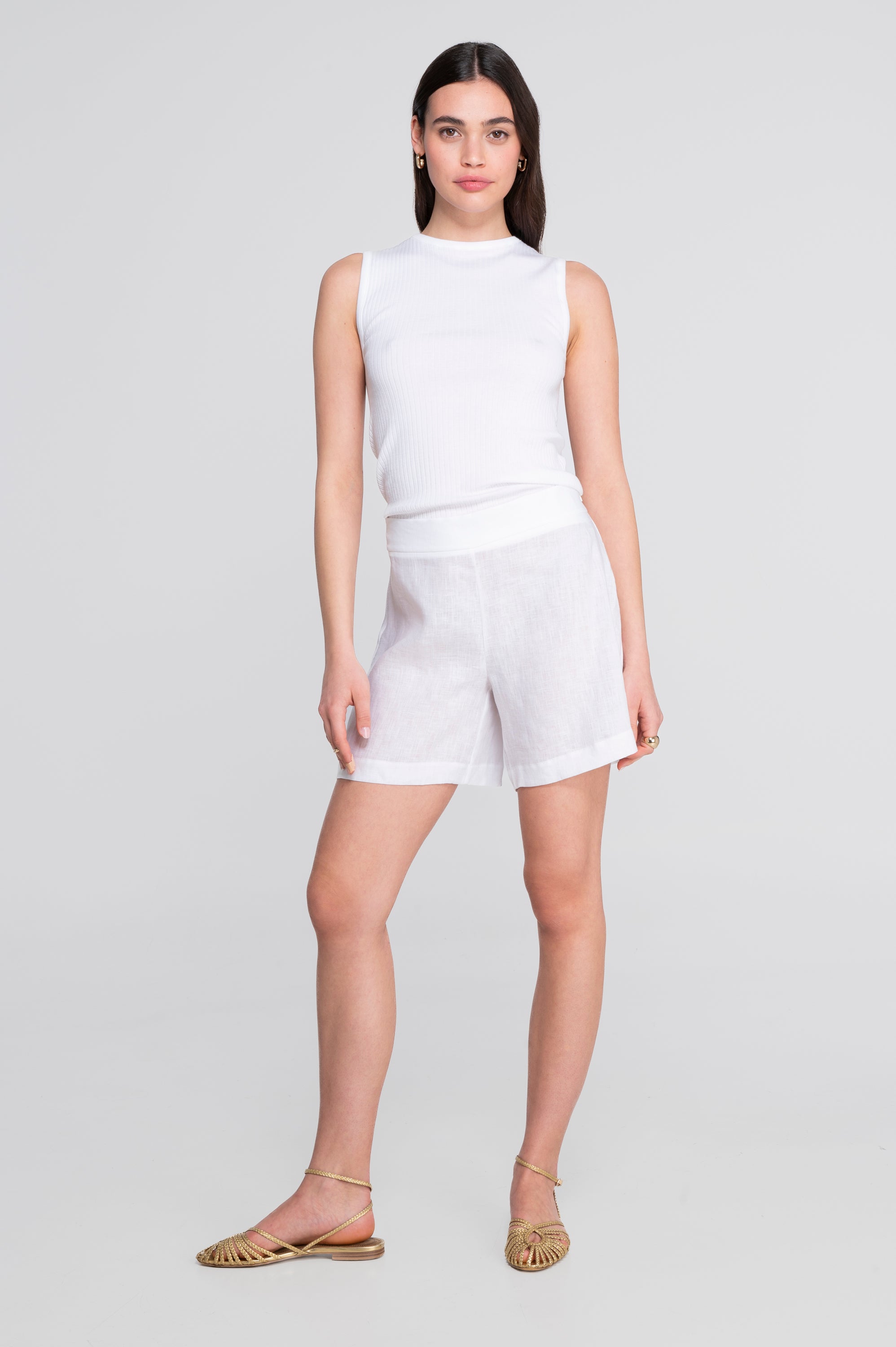 Flared linen shorts 7537L