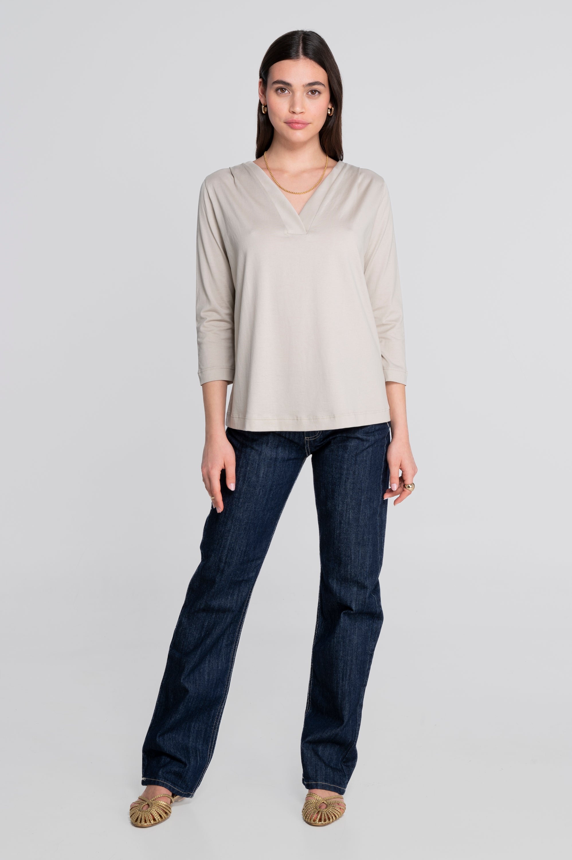V neck flared shirt in jersey cotton 408