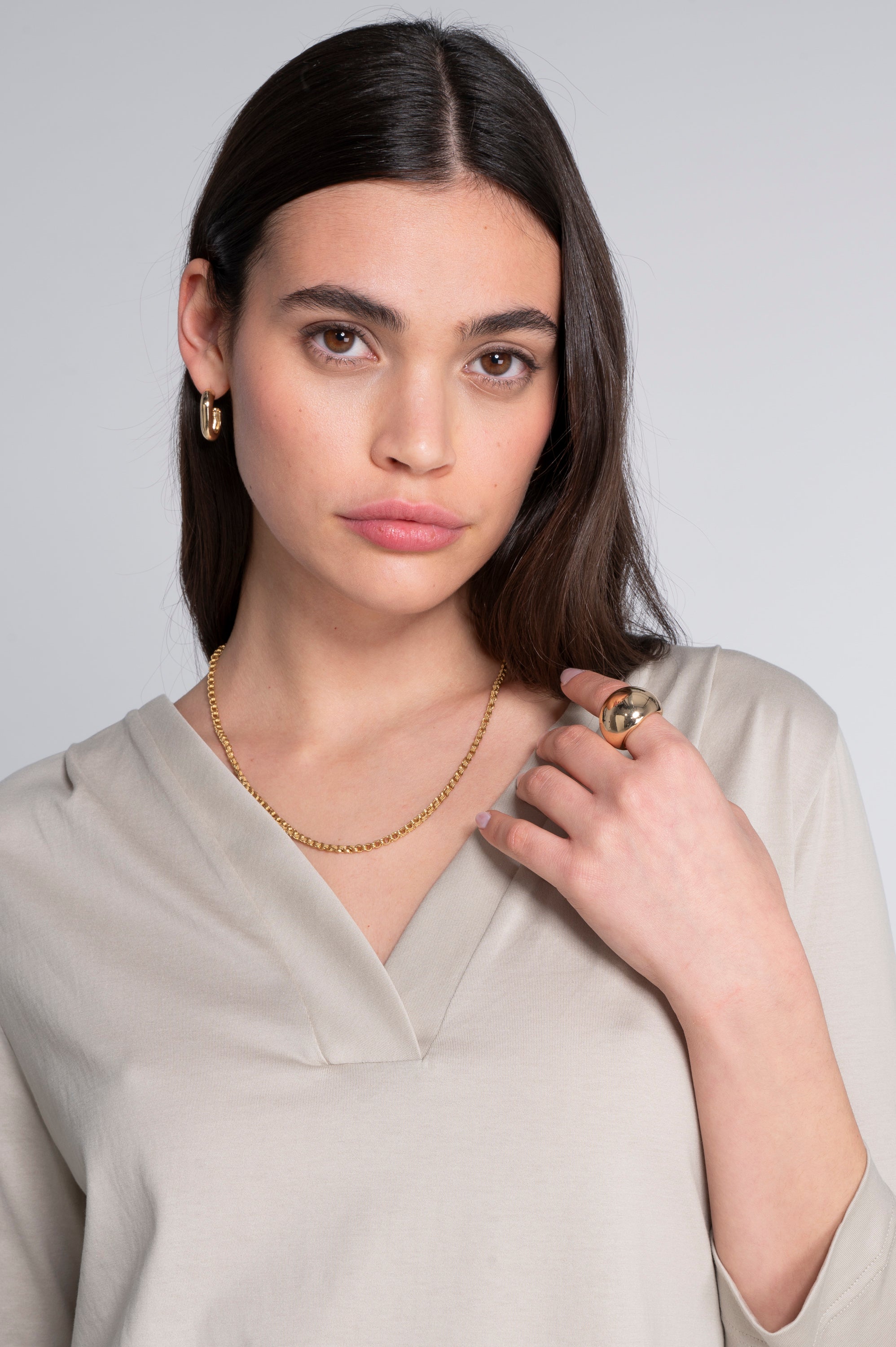 V neck flared shirt in jersey cotton 408