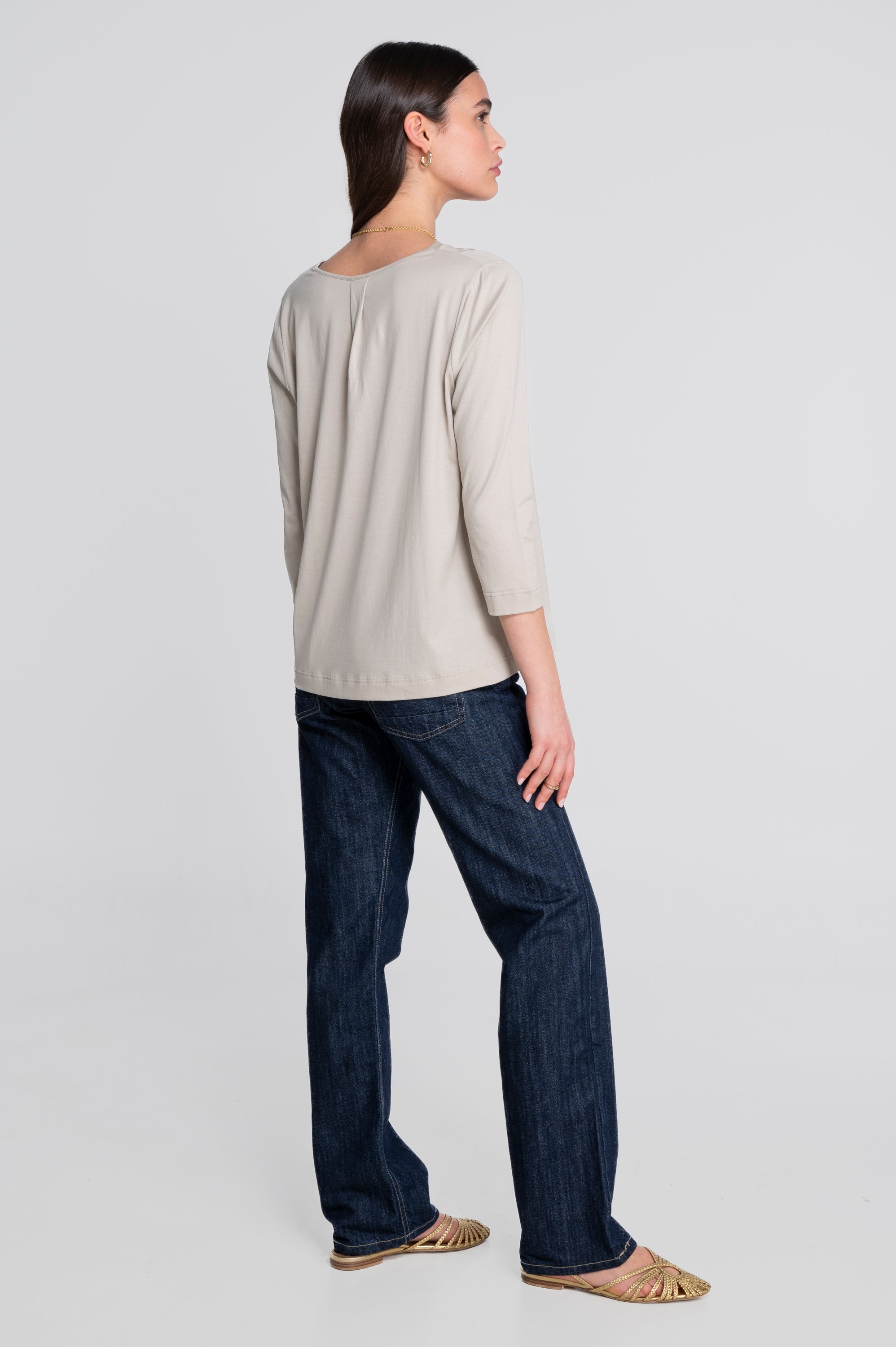 V neck flared shirt in jersey cotton 408