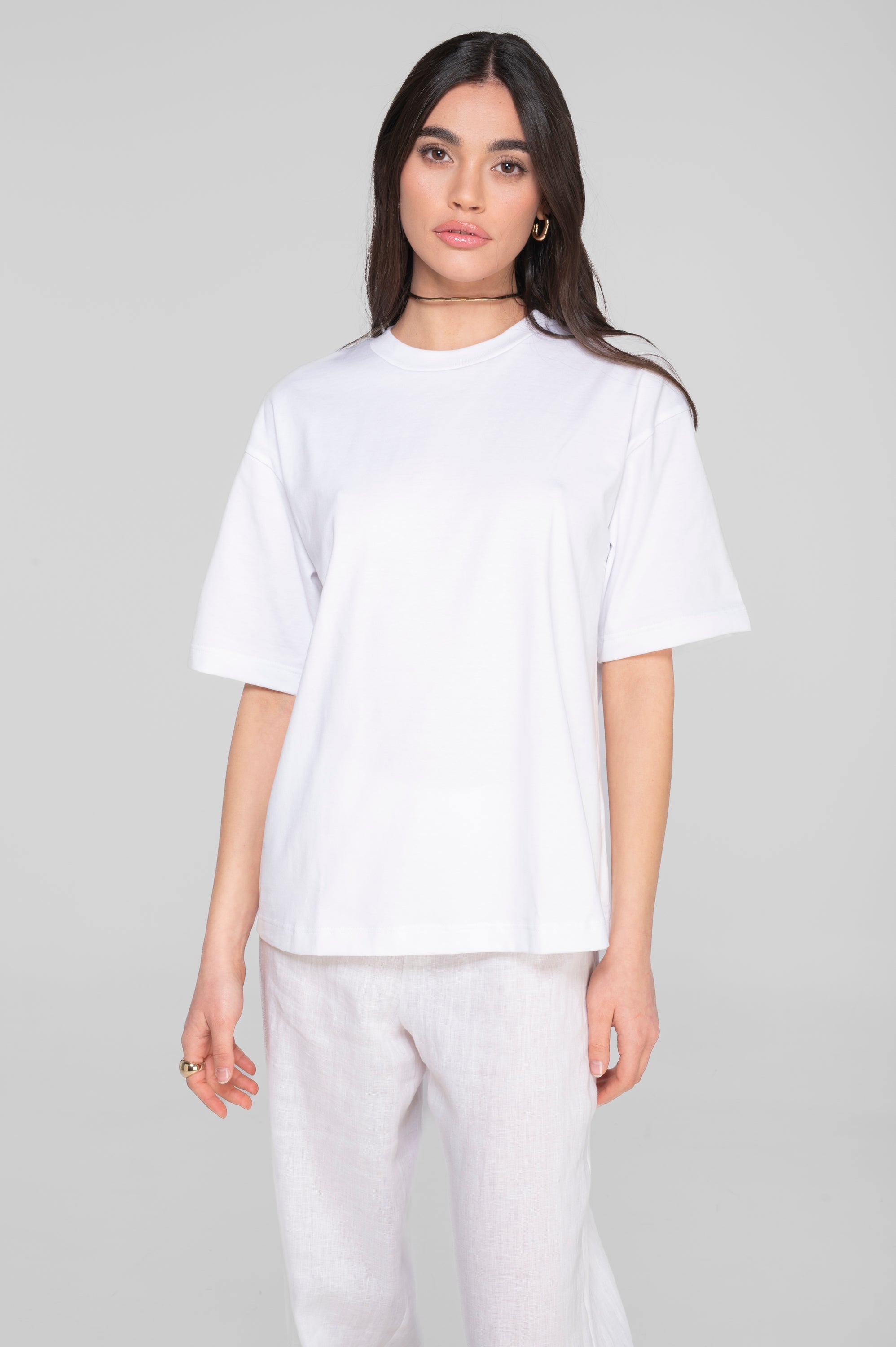 Round neck T-shirt in heavyweight jersey cotton 7571